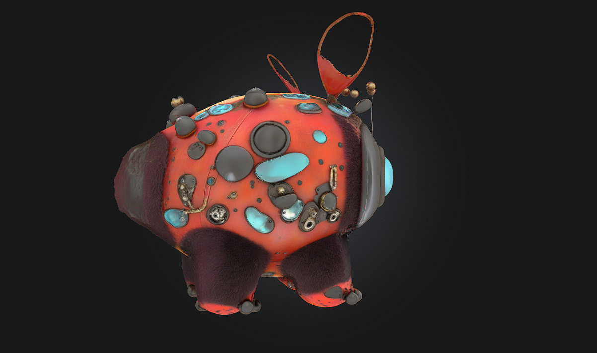 Steampunk Cuddlebug Whimsical Charm in a Brass Shell 3D model_3