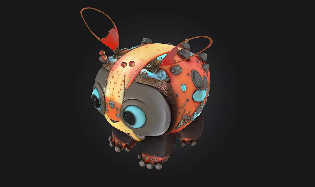 Steampunk Cuddlebug Whimsical Charm in a Brass Shell 3D model_0