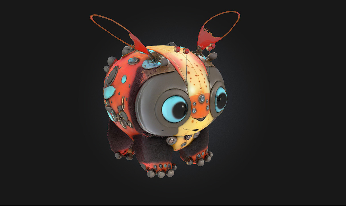 Steampunk Cuddlebug Whimsical Charm in a Brass Shell 3D model_1