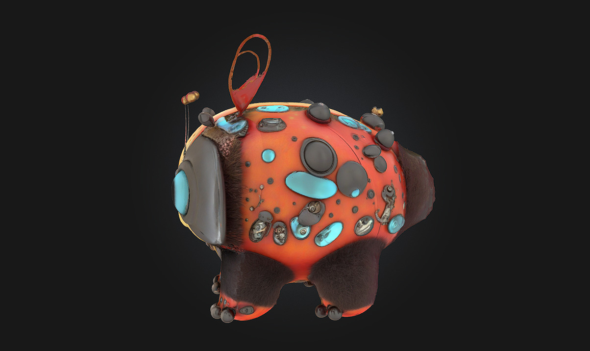Steampunk Cuddlebug Whimsical Charm in a Brass Shell 3D model_5