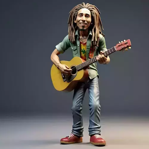 Bob Marley Caricature Playing Guitar 3D model