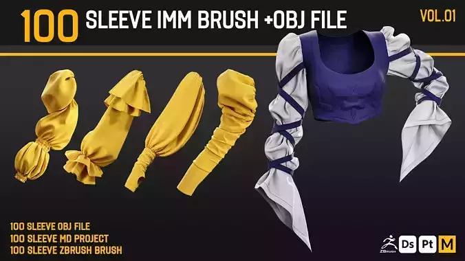 100 Sleeve IMM Brush  with MD Project and OBJ File