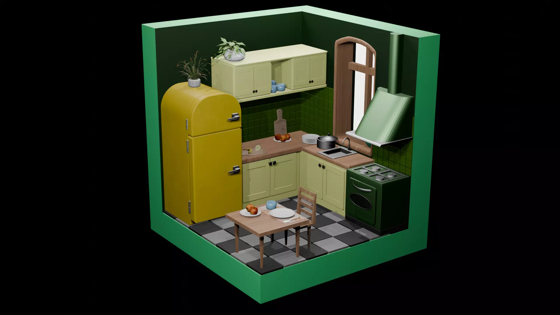 Cozy vintage kitchen Low-poly 3D model