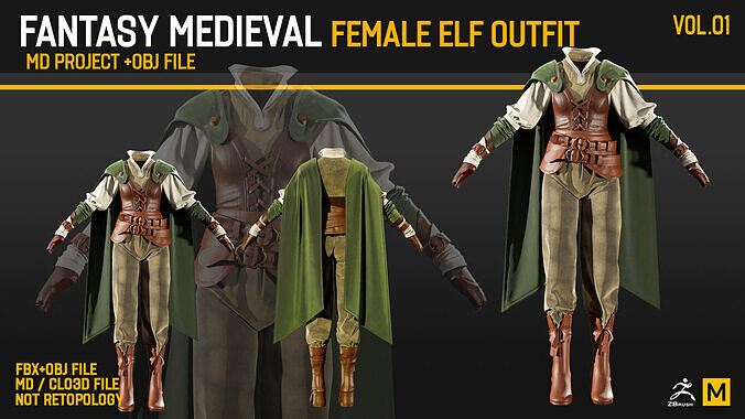 Fantasy Medieval Female Elf Outfit VOL01 3D model