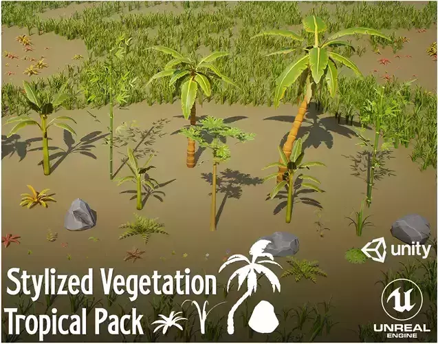 Stylized Vegetation - Tropical Pack Low-poly 3D model