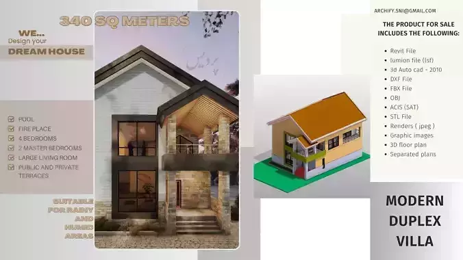 Modern Duplex Villa with Pool 340 SQM  full package