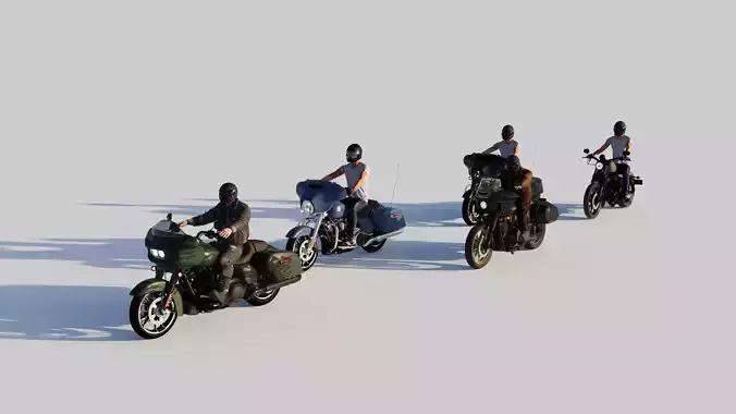 Harley Motorcycles and Riders 3d Model Sets