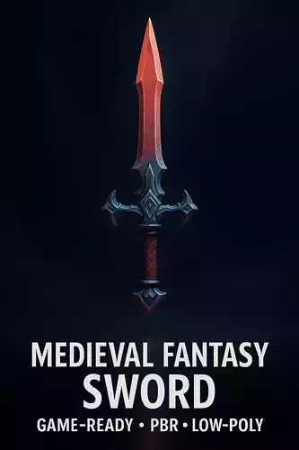 Medieval Fantasy Sword - Low Poly - PBR Blender Low-poly 3D model