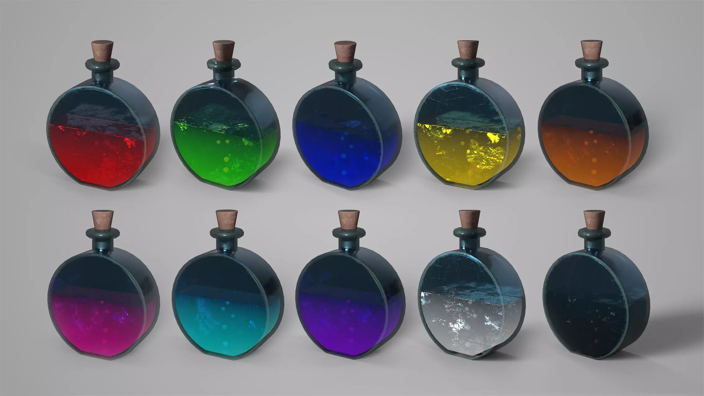 Fantasy Potion Pack 10 Stylized Potion Bottles PBR Game Ready Low-poly 3D model_0