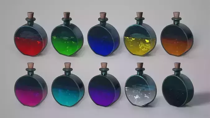 Fantasy Potion Pack 10 Stylized Potion Bottles PBR Game Ready