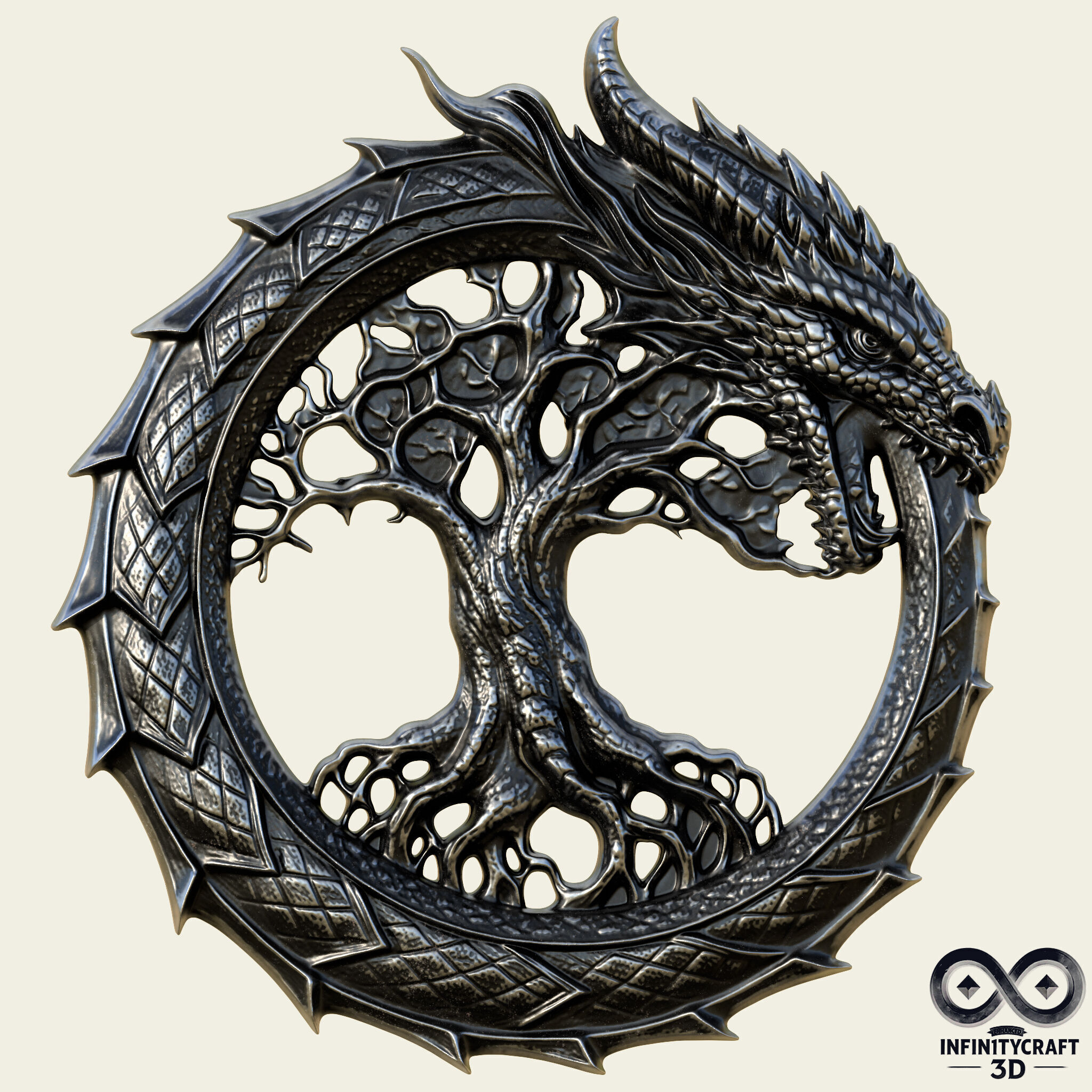 Yggdrasils  Guardian Dragon   Pendant and Wall Relief 3D print model_1