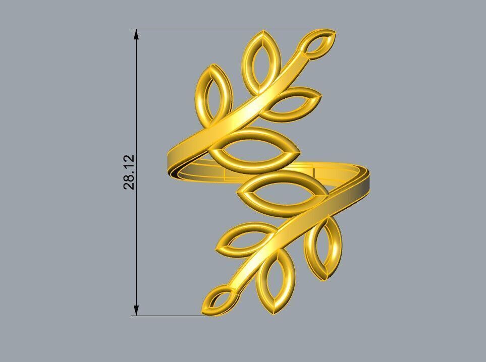 Olive leaf ring 3D print model_2