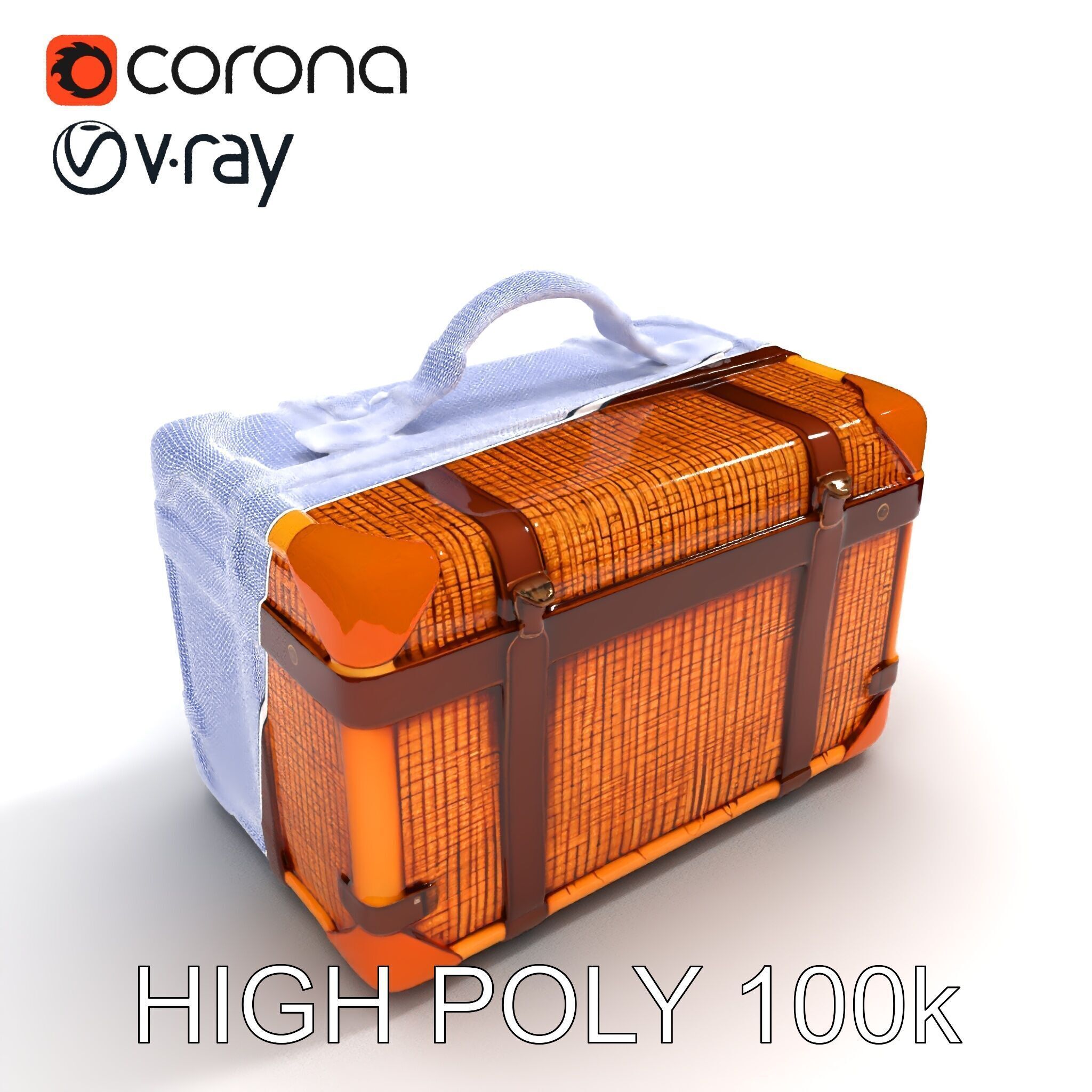 Vintage LeatherWrapped Travel Suitcase Model Pack Low-poly 3D model_10