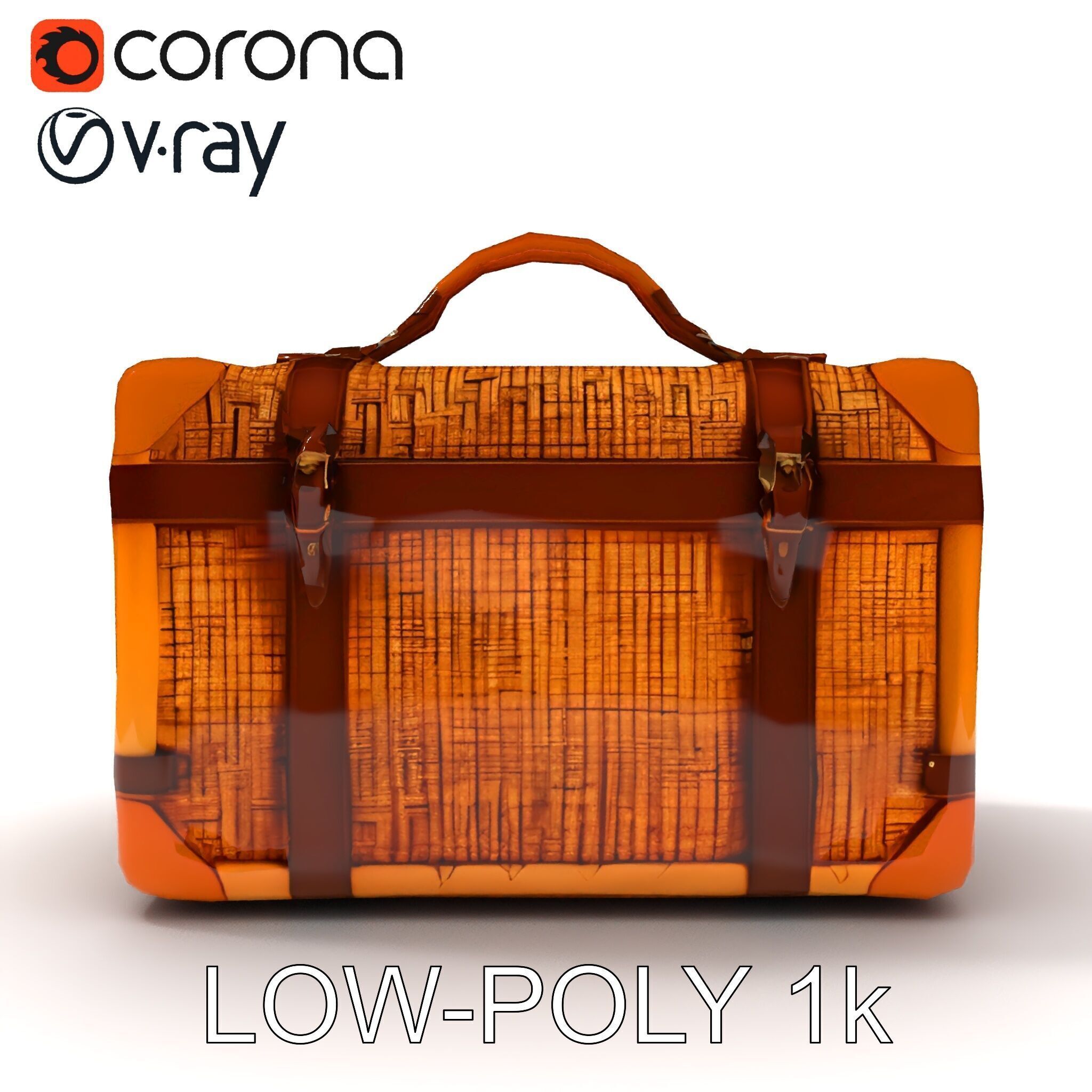 Vintage LeatherWrapped Travel Suitcase Model Pack Low-poly 3D model_18