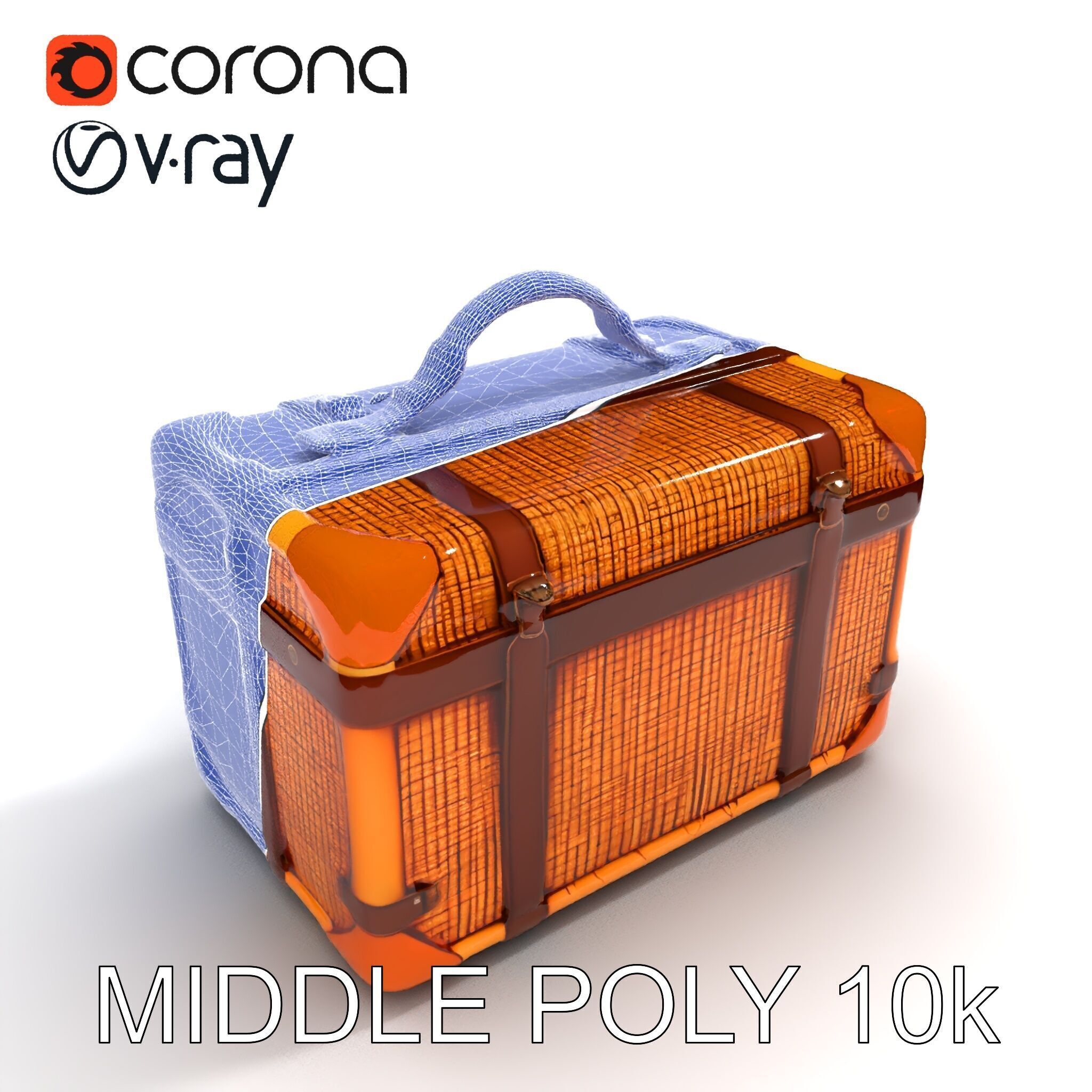 Vintage LeatherWrapped Travel Suitcase Model Pack Low-poly 3D model_31