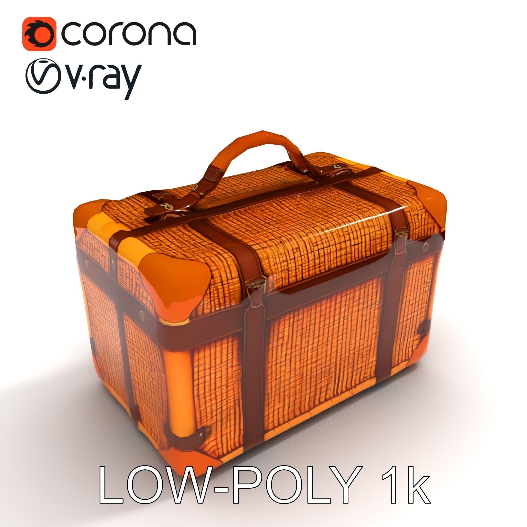 Vintage LeatherWrapped Travel Suitcase Model Pack Low-poly 3D model_20