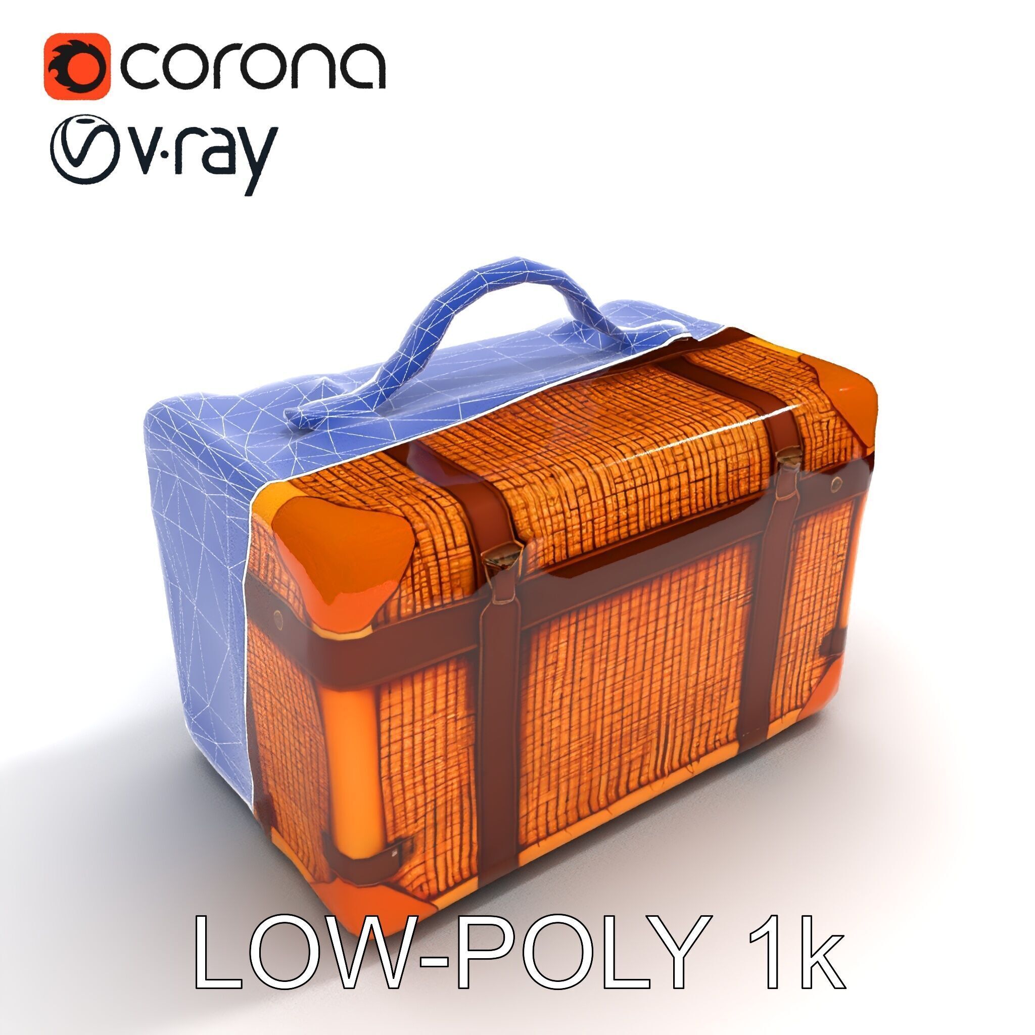 Vintage LeatherWrapped Travel Suitcase Model Pack Low-poly 3D model_9