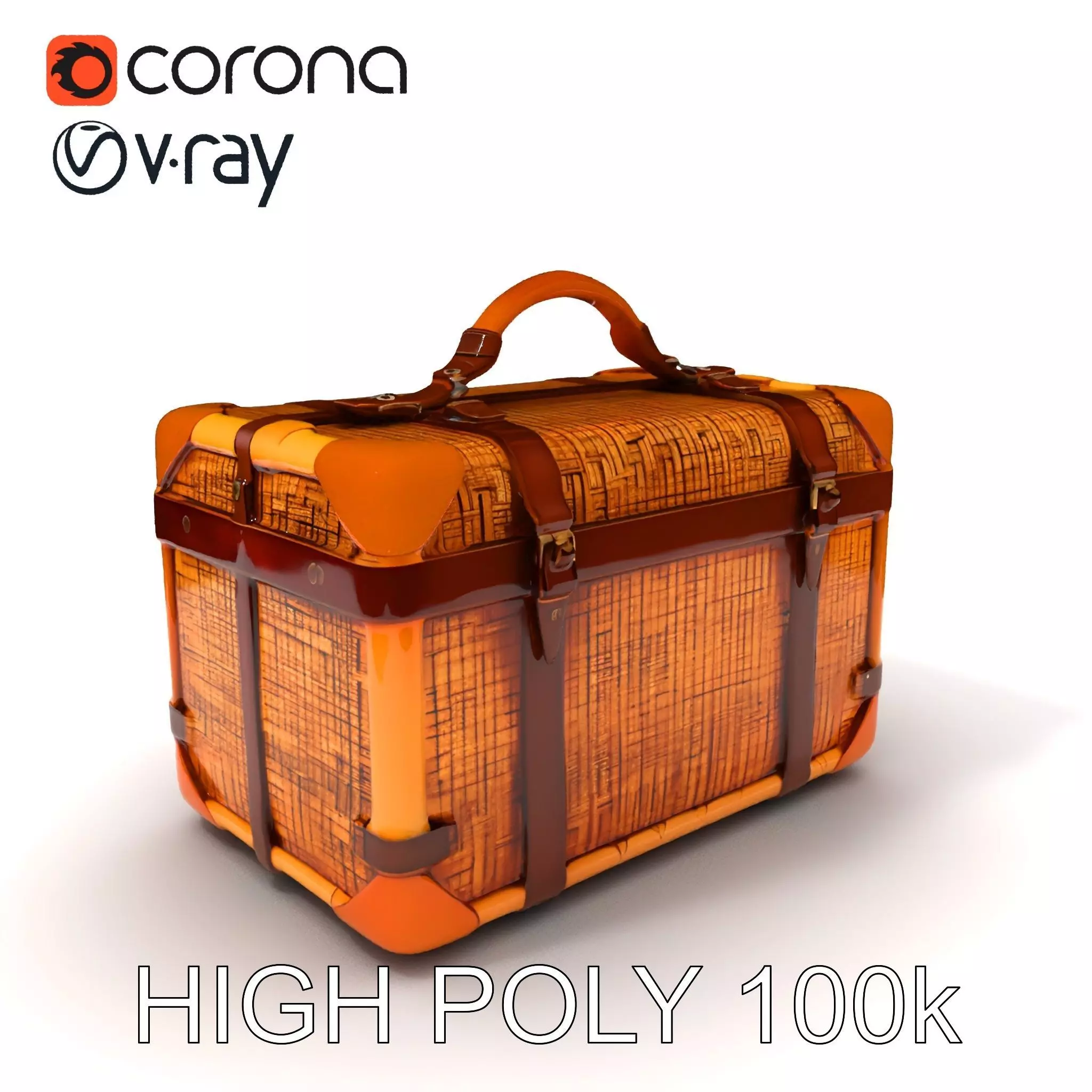 Vintage LeatherWrapped Travel Suitcase Model Pack Low-poly 3D model_0