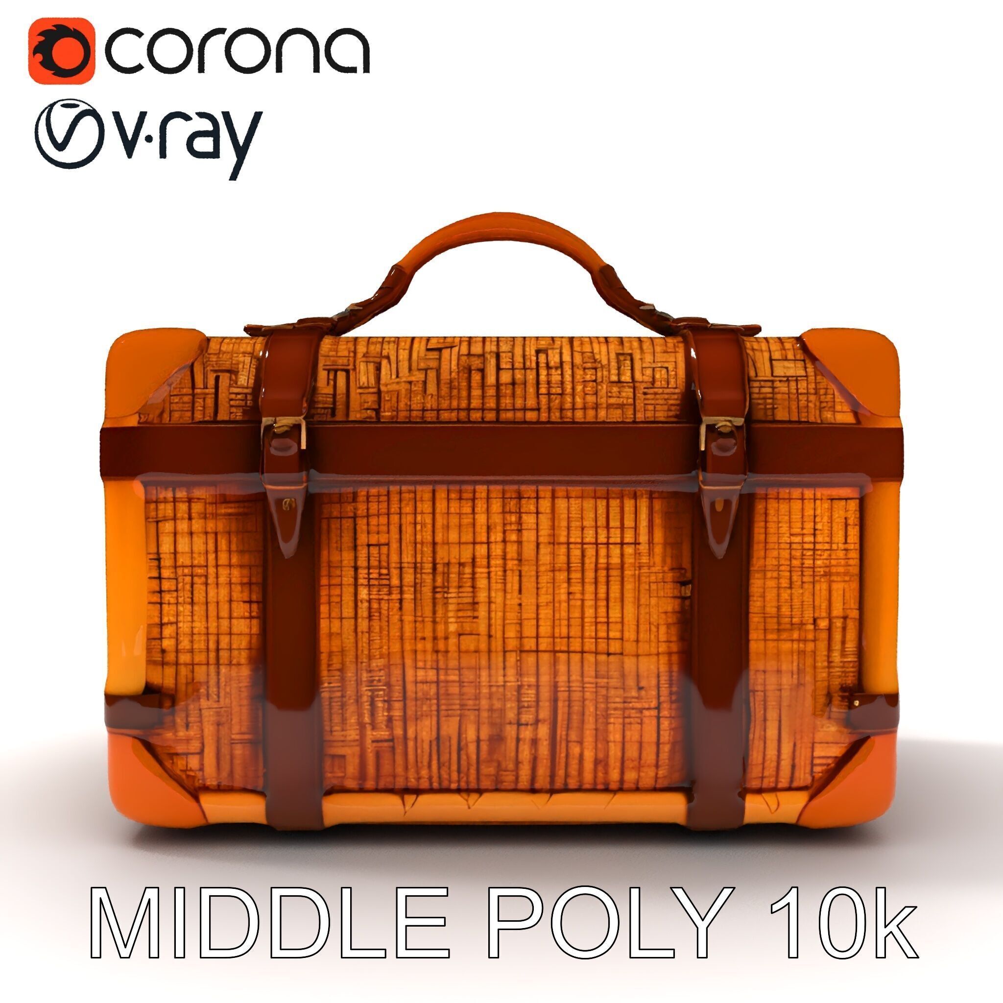 Vintage LeatherWrapped Travel Suitcase Model Pack Low-poly 3D model_8