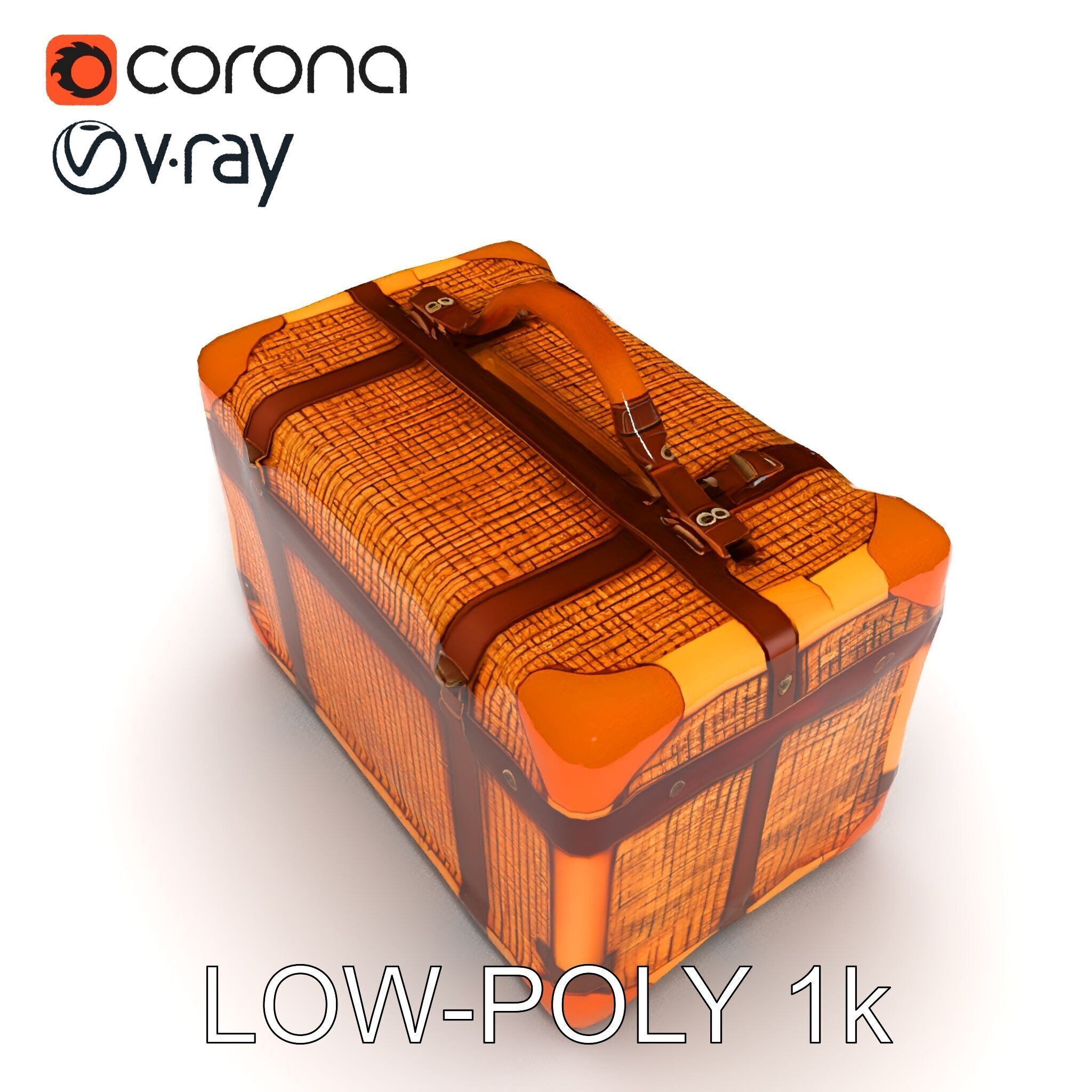 Vintage LeatherWrapped Travel Suitcase Model Pack Low-poly 3D model_15