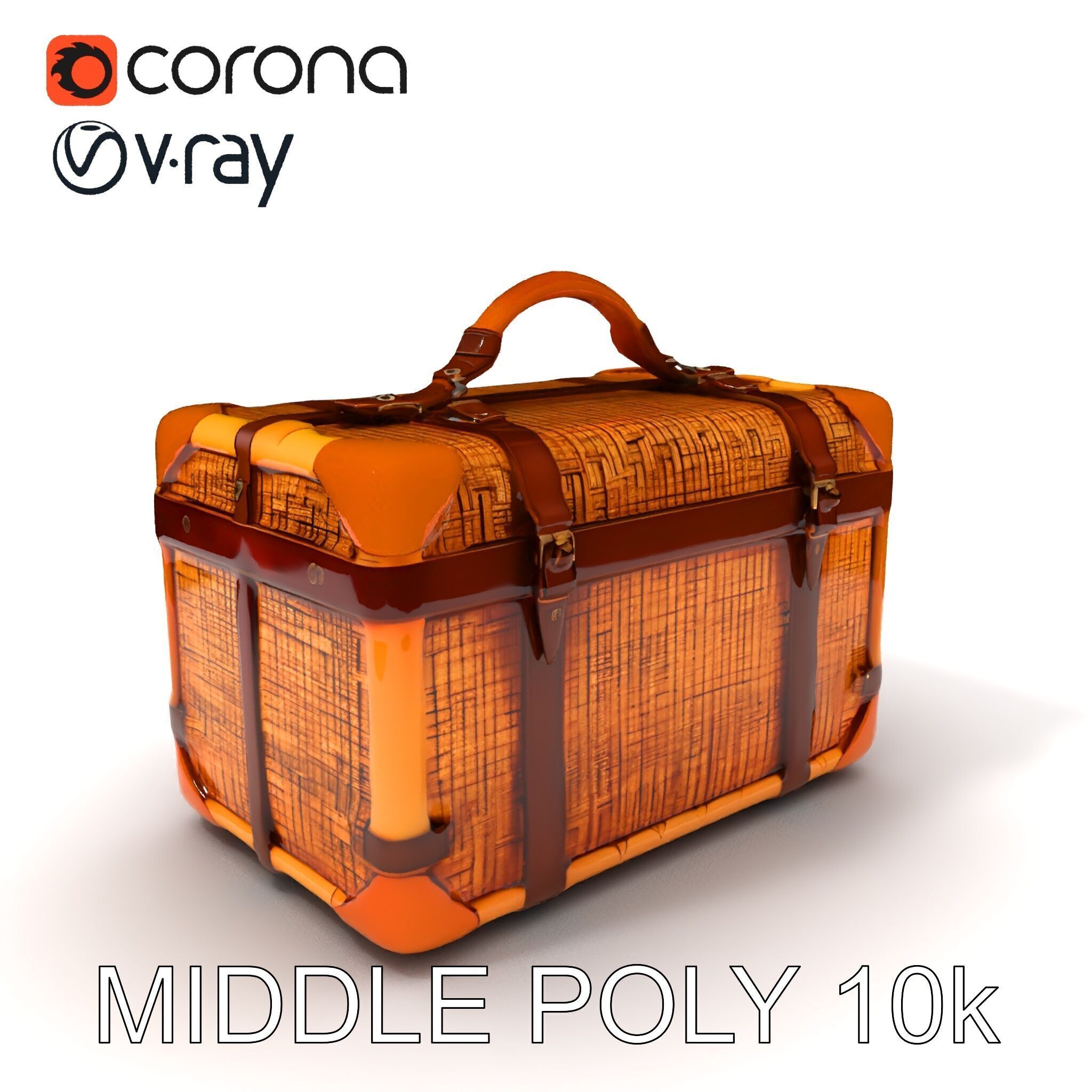 Vintage LeatherWrapped Travel Suitcase Model Pack Low-poly 3D model_25