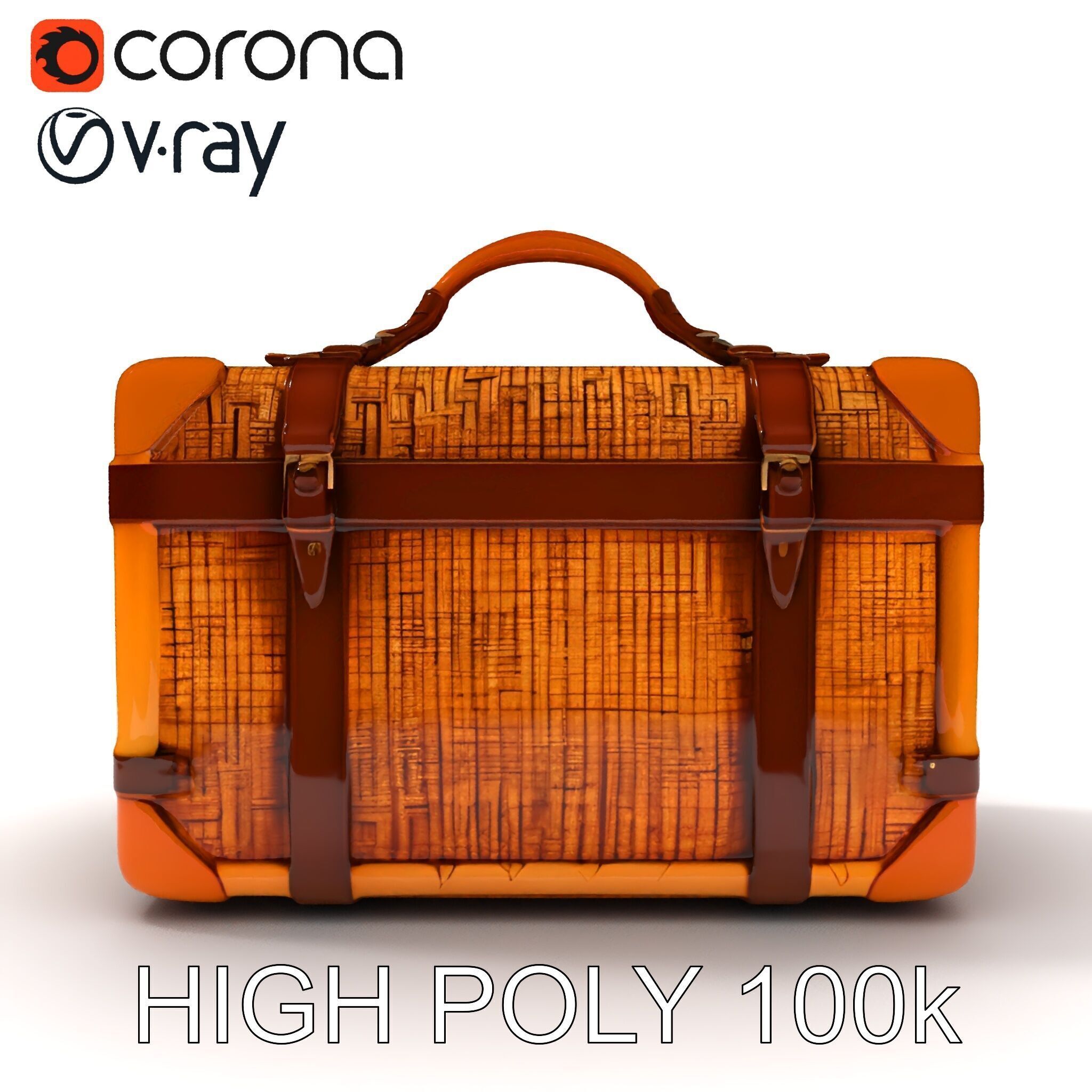 Vintage LeatherWrapped Travel Suitcase Model Pack Low-poly 3D model_30