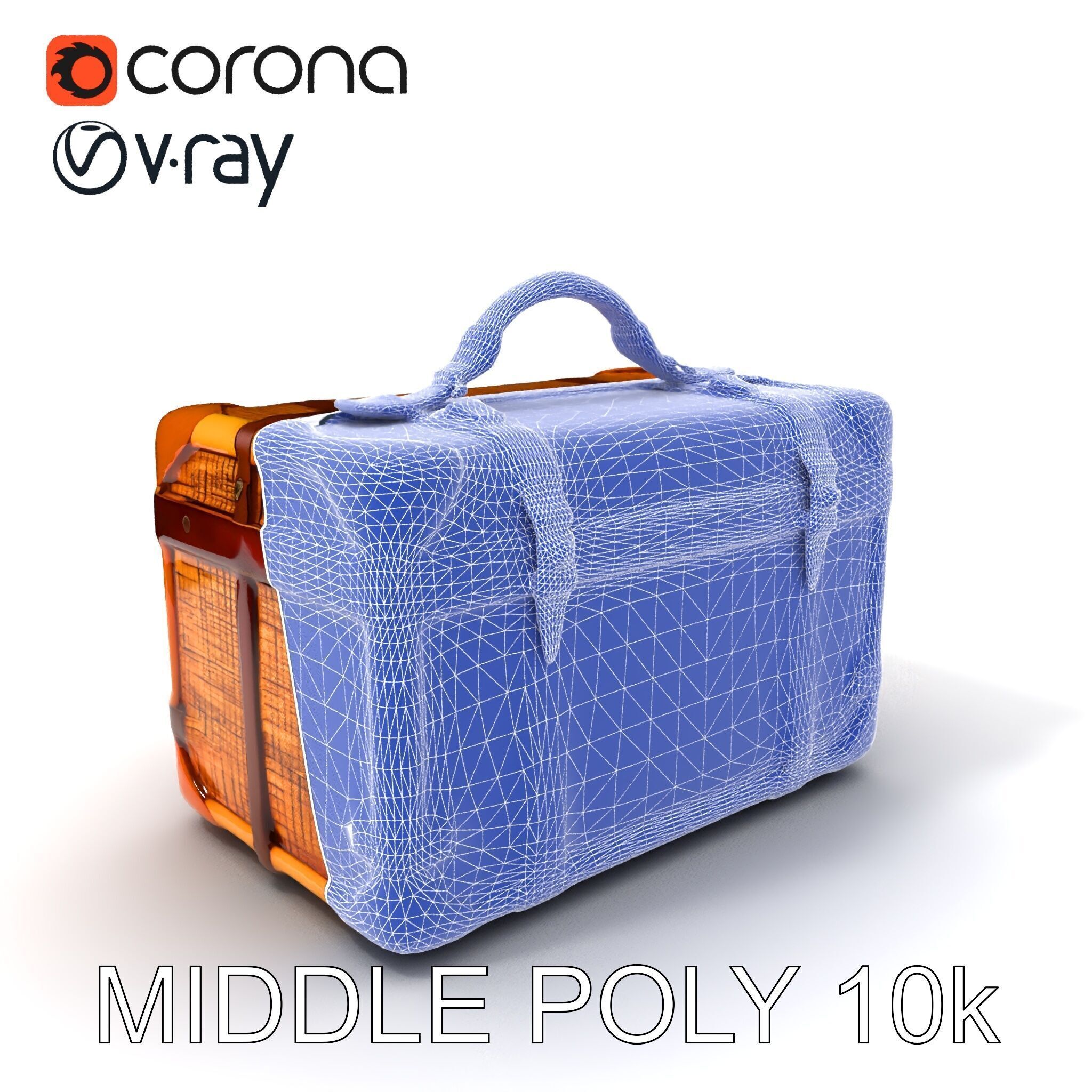 Vintage LeatherWrapped Travel Suitcase Model Pack Low-poly 3D model_6