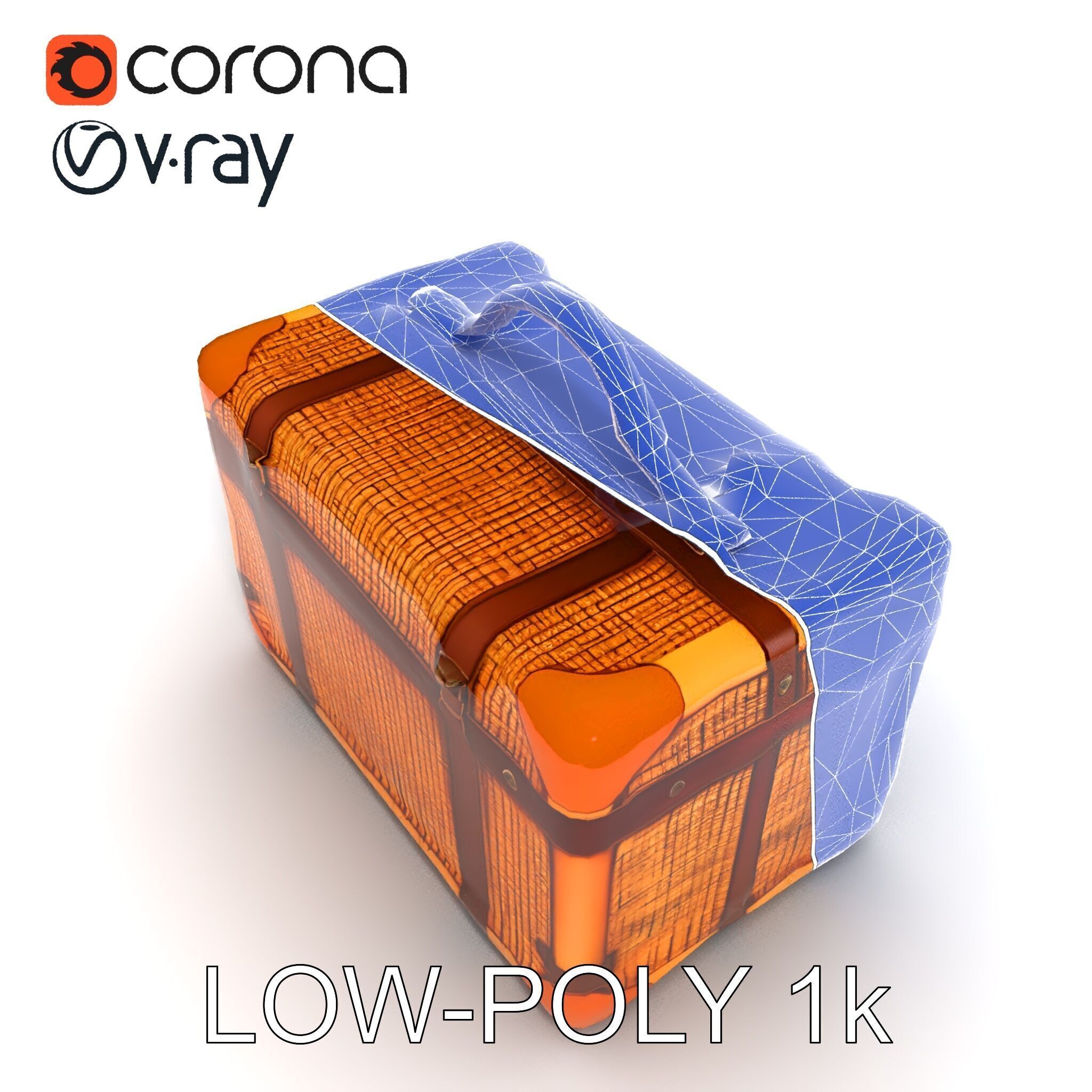 Vintage LeatherWrapped Travel Suitcase Model Pack Low-poly 3D model_7