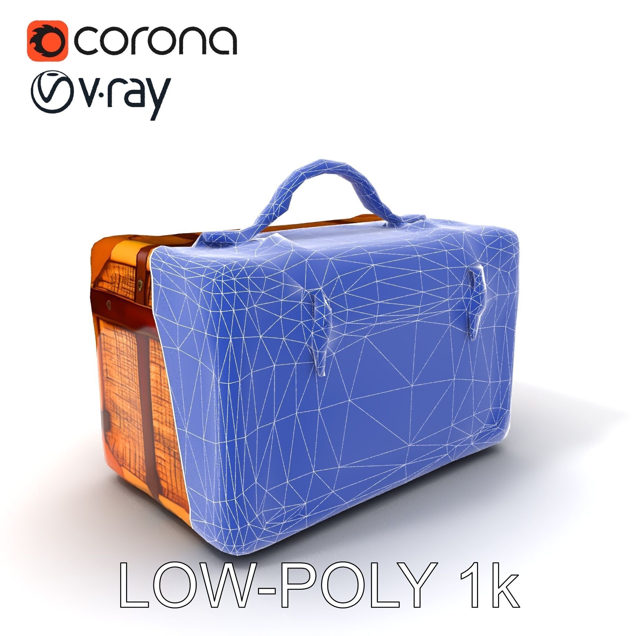 Vintage LeatherWrapped Travel Suitcase Model Pack Low-poly 3D model_23