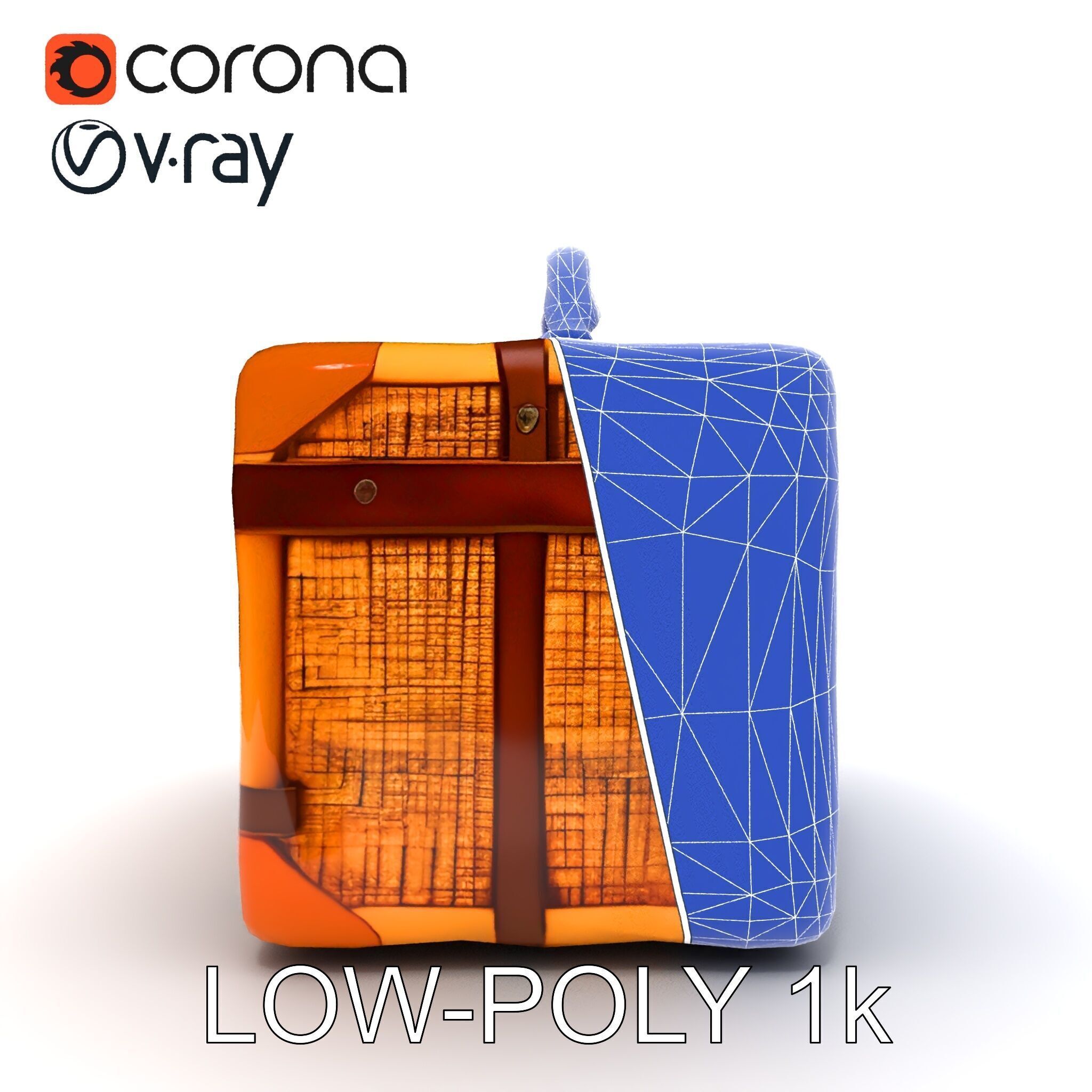 Vintage LeatherWrapped Travel Suitcase Model Pack Low-poly 3D model_12