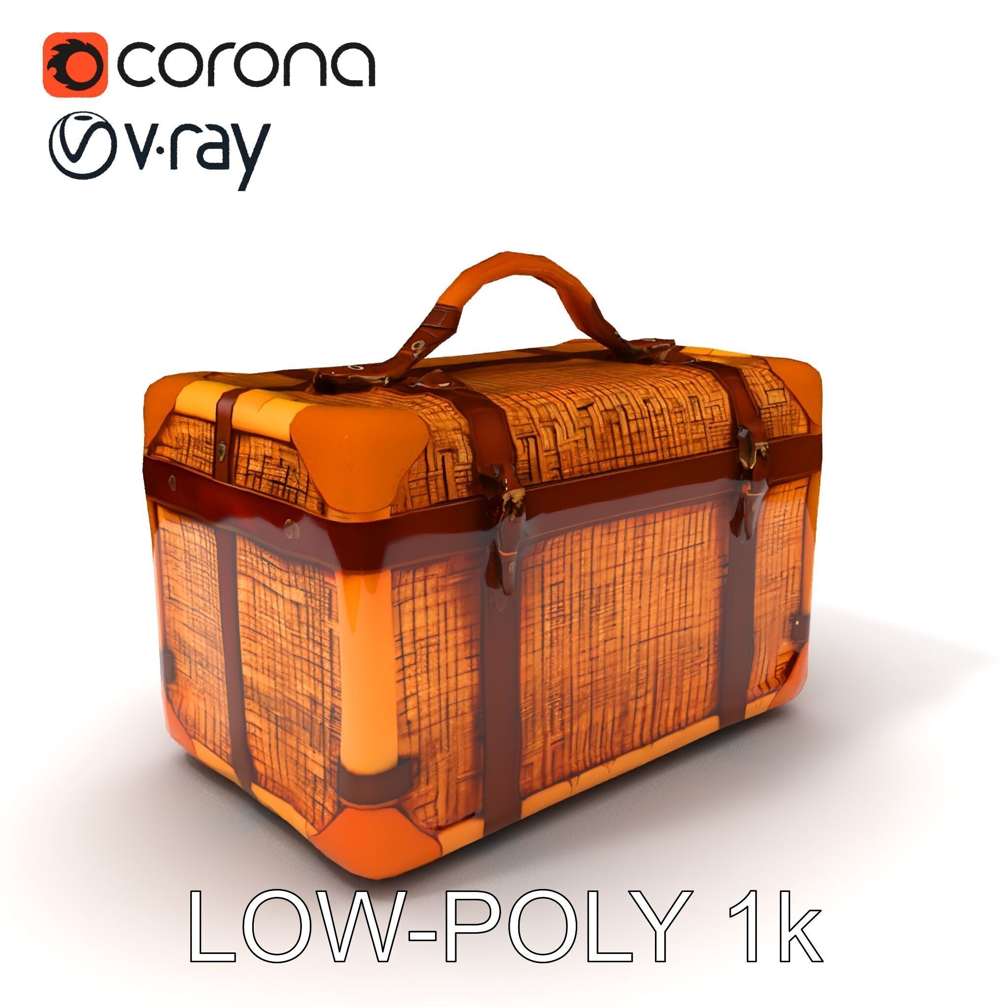 Vintage LeatherWrapped Travel Suitcase Model Pack Low-poly 3D model_29
