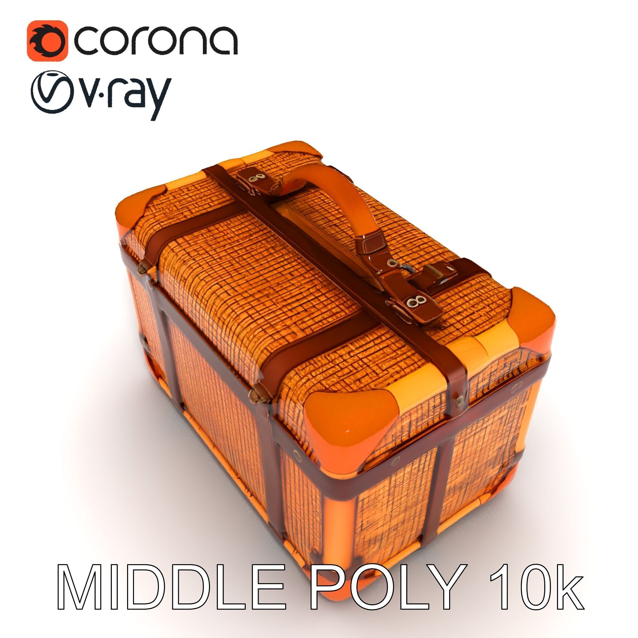 Vintage LeatherWrapped Travel Suitcase Model Pack Low-poly 3D model_11