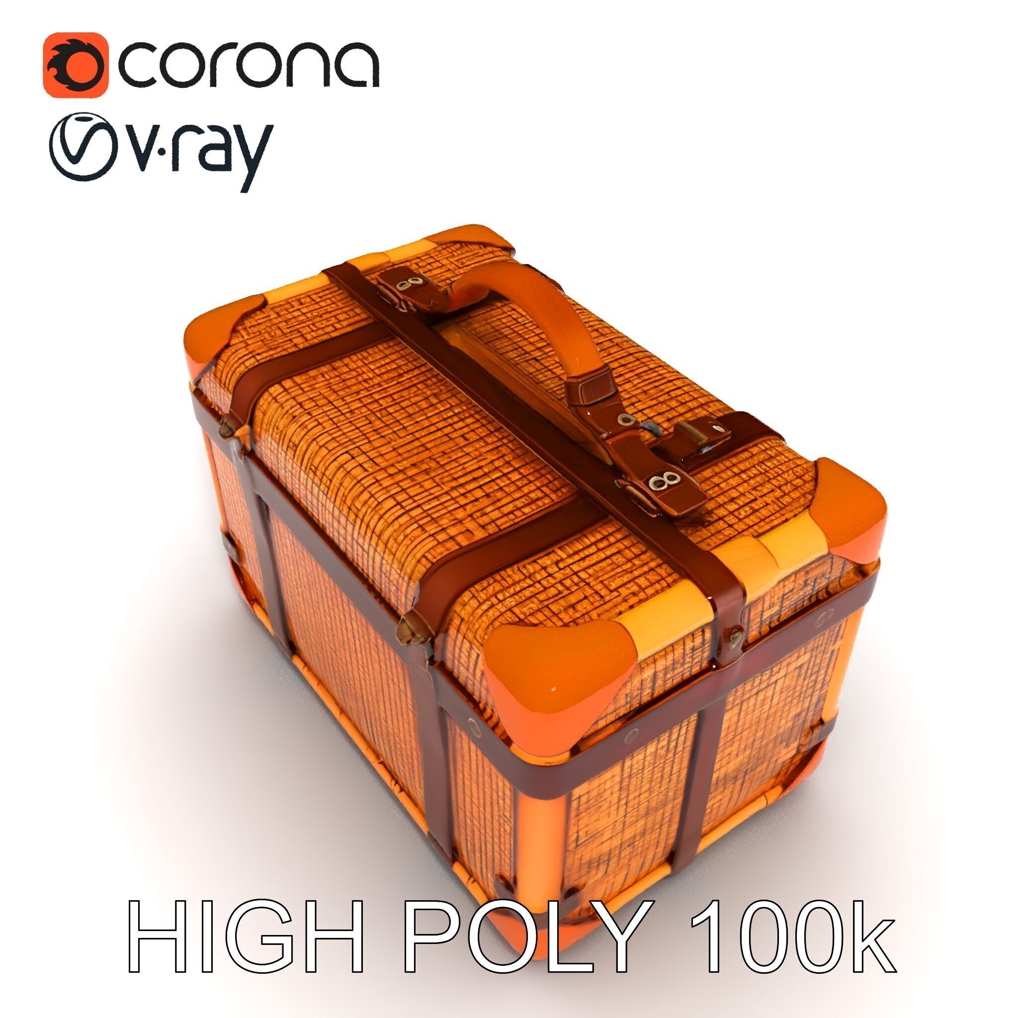 Vintage LeatherWrapped Travel Suitcase Model Pack Low-poly 3D model_16