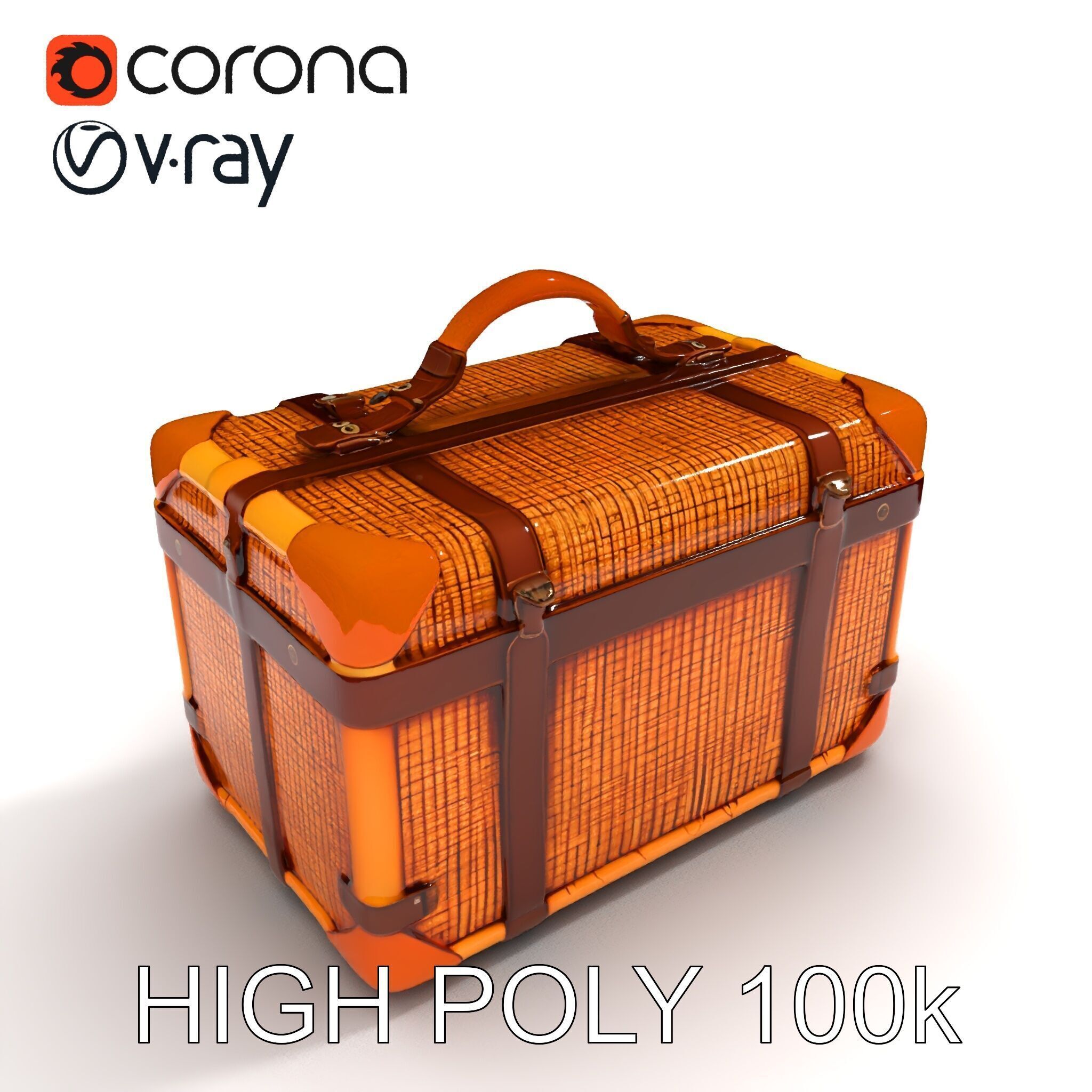 Vintage LeatherWrapped Travel Suitcase Model Pack Low-poly 3D model_27