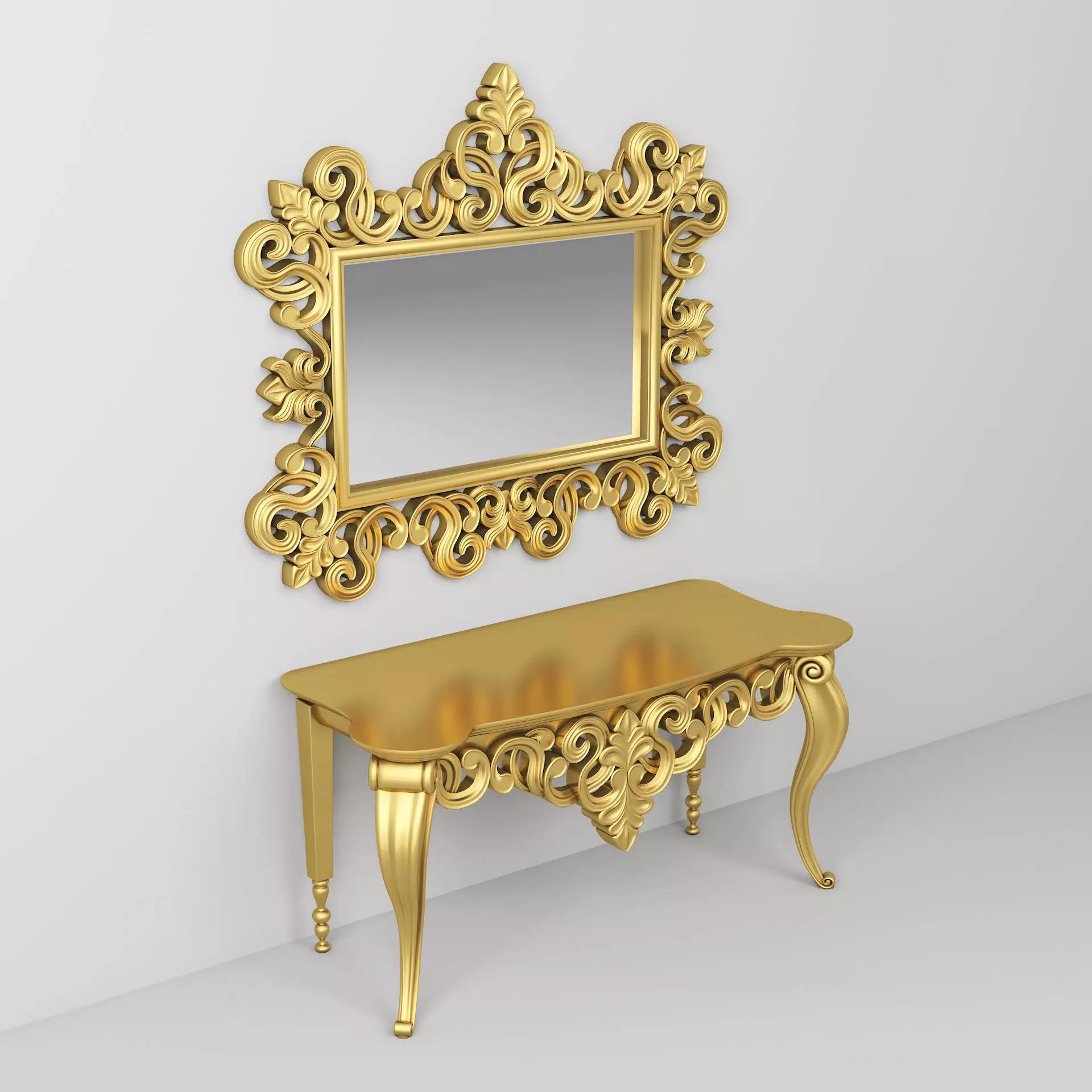 Classic Console Table and Mirror 001 3D model_0