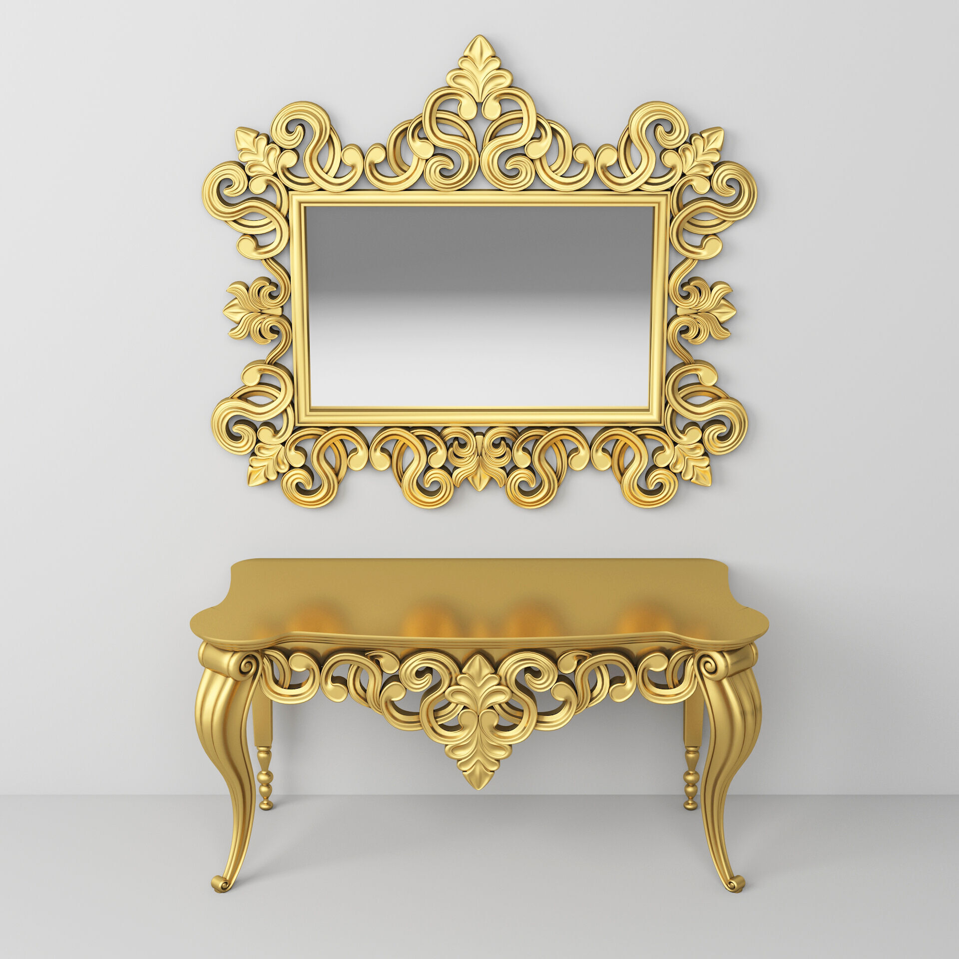 Classic Console Table and Mirror 001 3D model_4