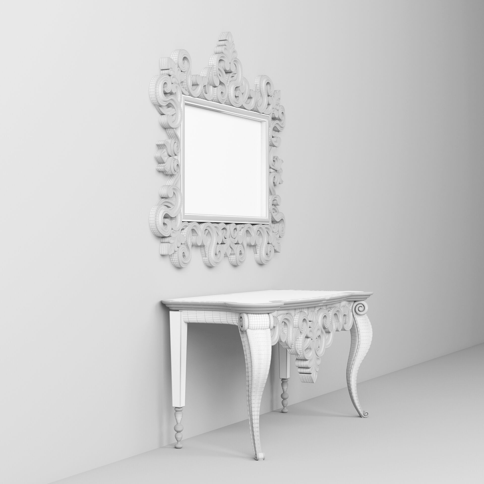 Classic Console Table and Mirror 001 3D model_8