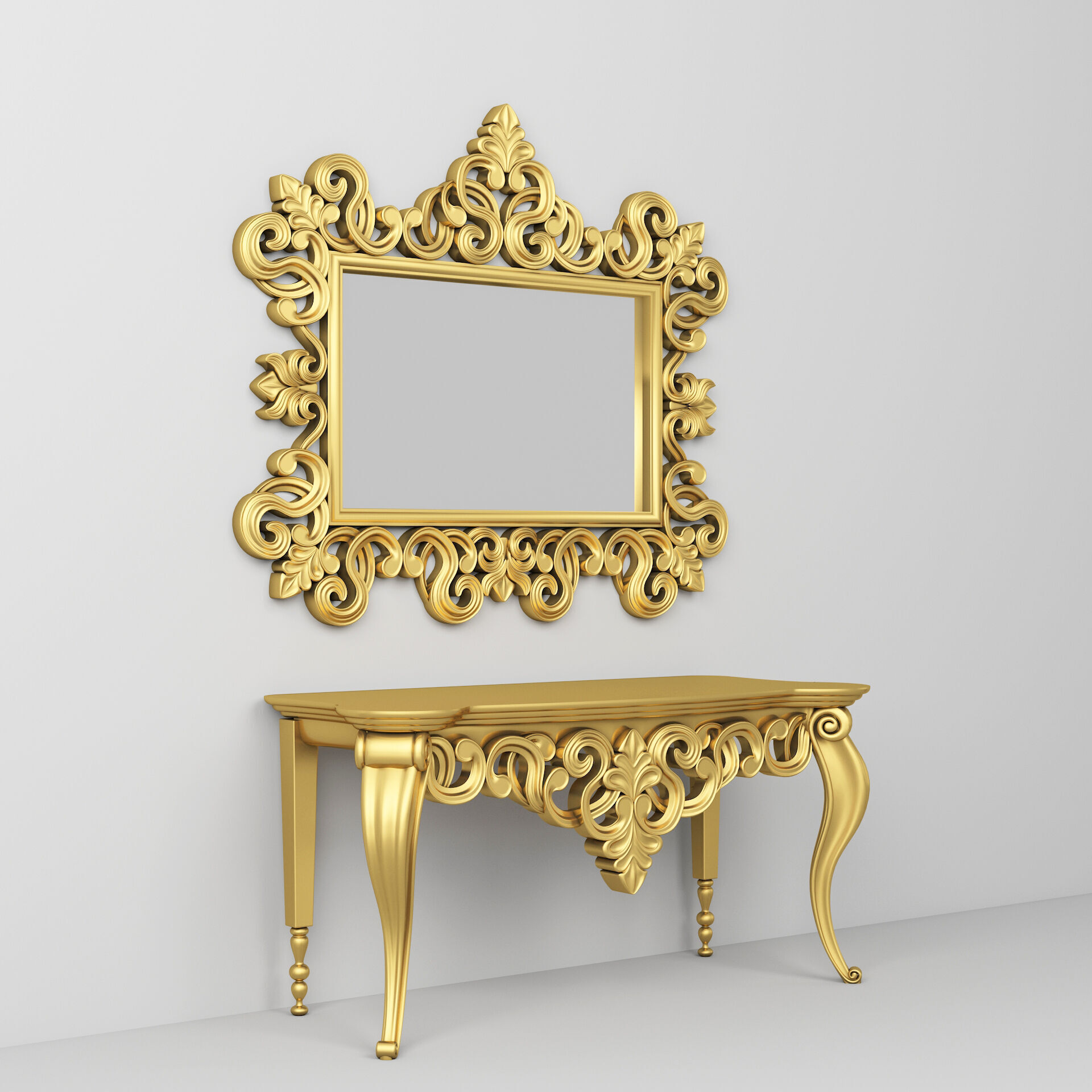 Classic Console Table and Mirror 001 3D model_1