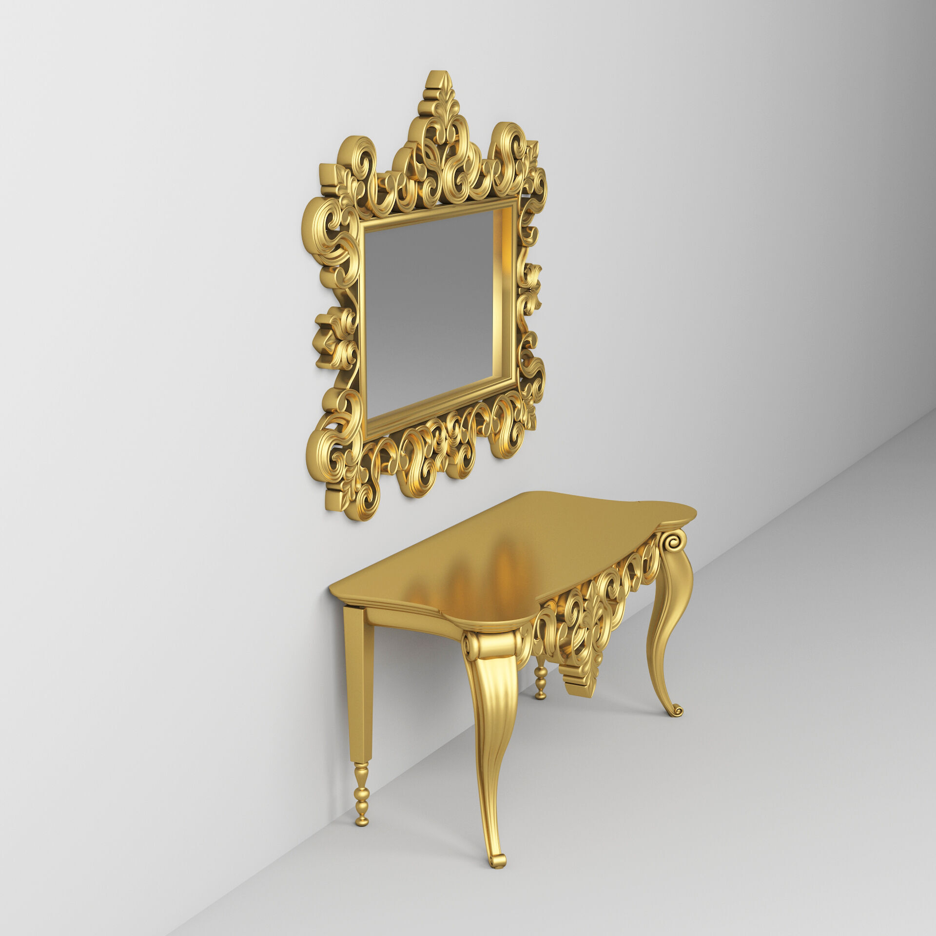Classic Console Table and Mirror 001 3D model_2