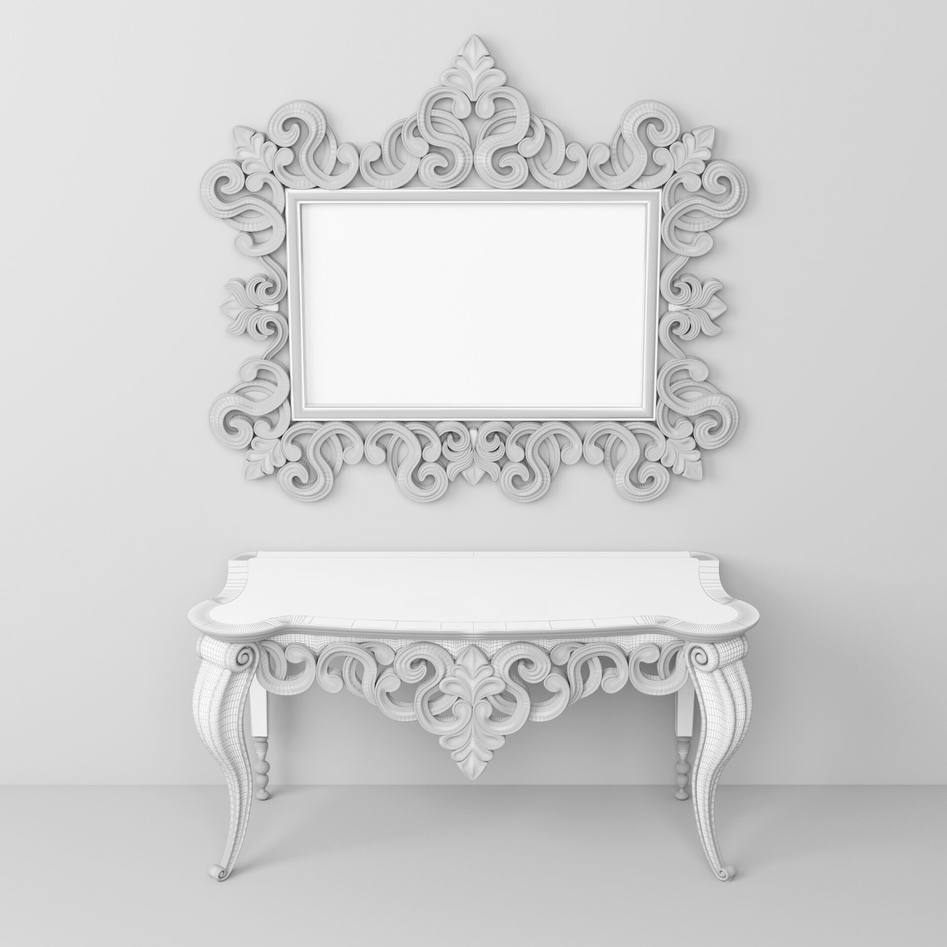 Classic Console Table and Mirror 001 3D model_9