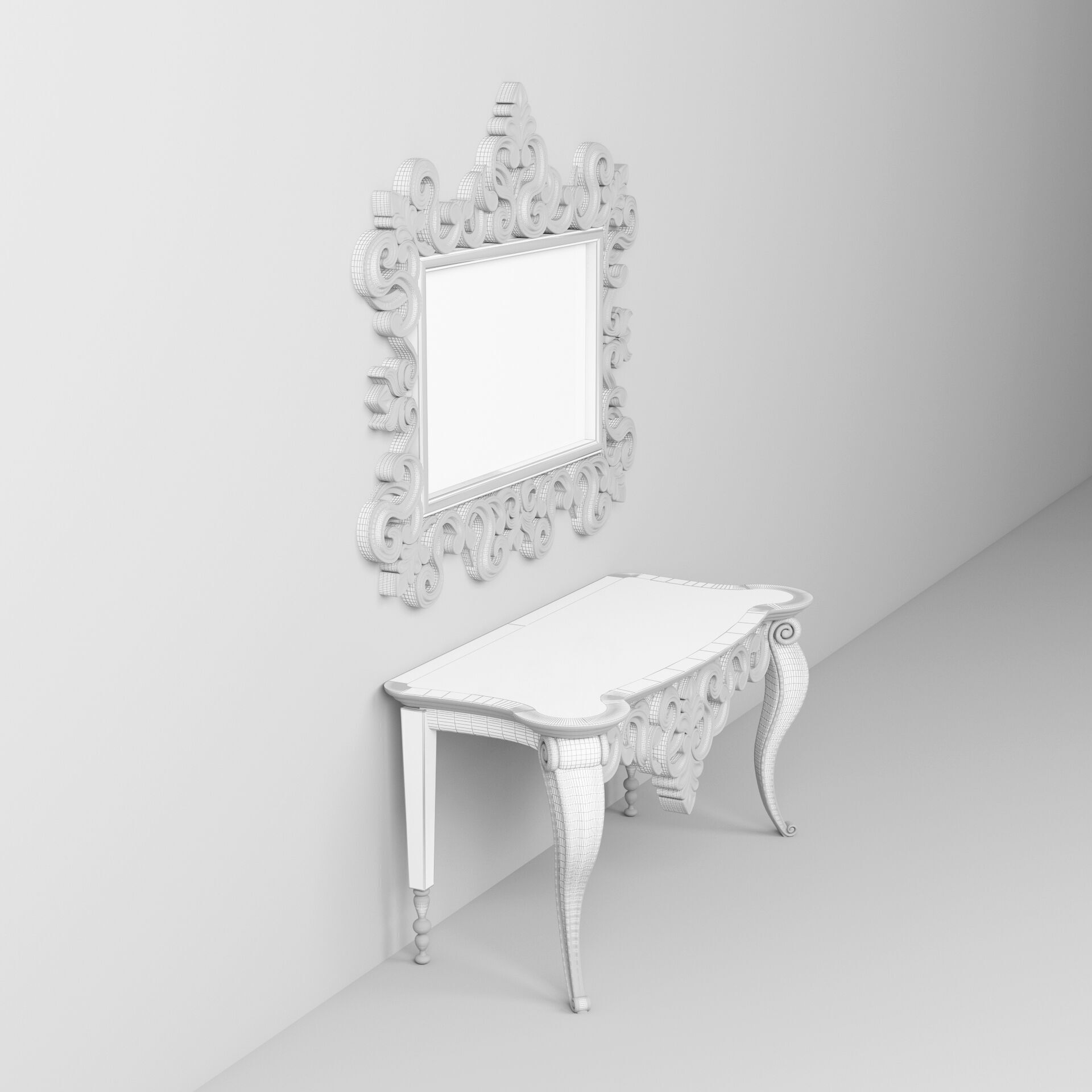 Classic Console Table and Mirror 001 3D model_7