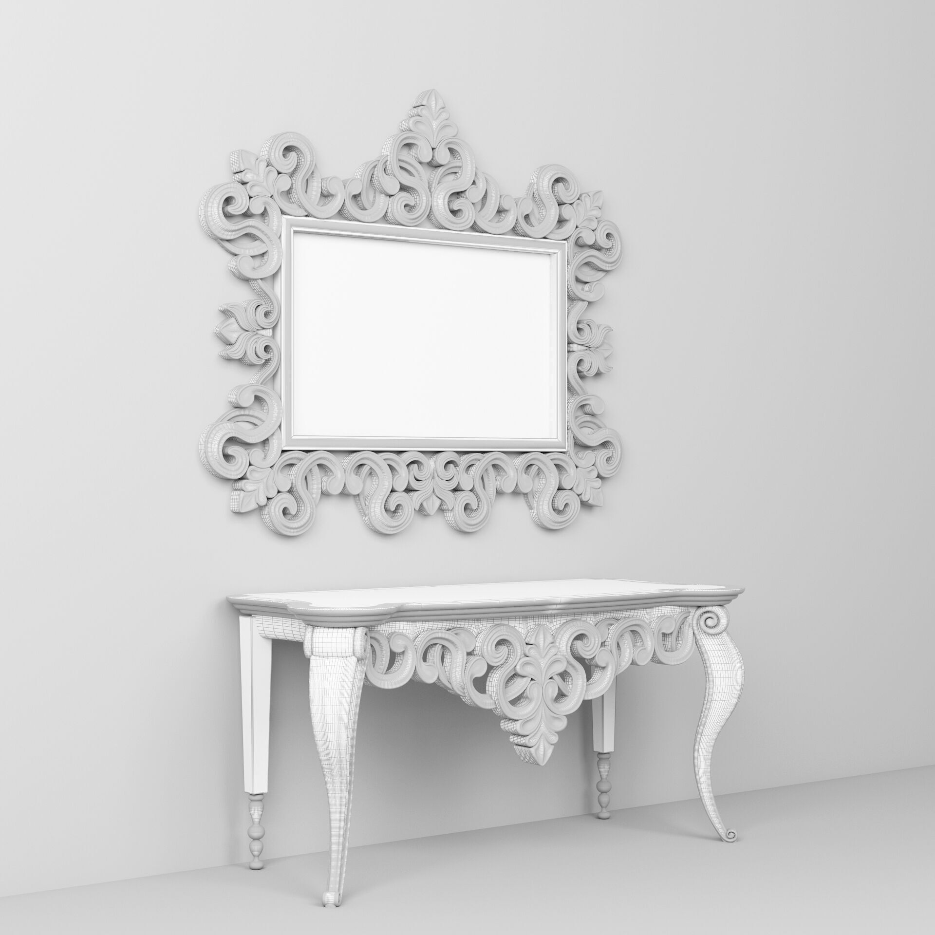 Classic Console Table and Mirror 001 3D model_6