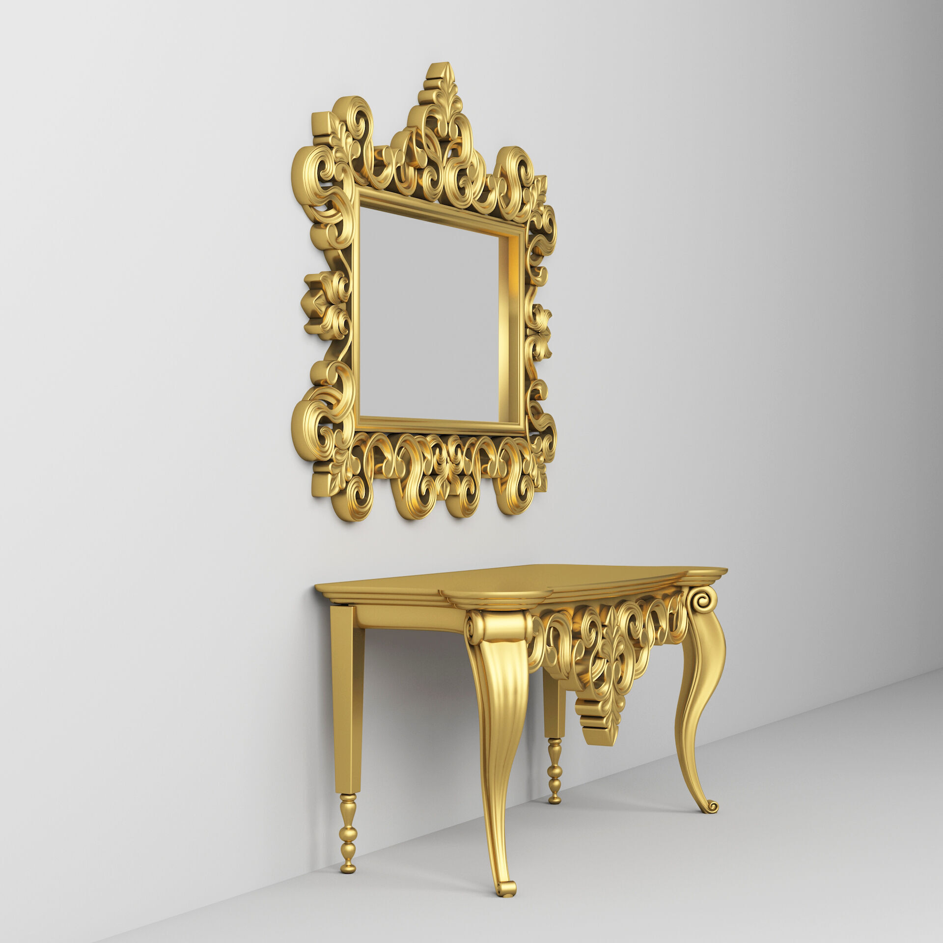 Classic Console Table and Mirror 001 3D model_3