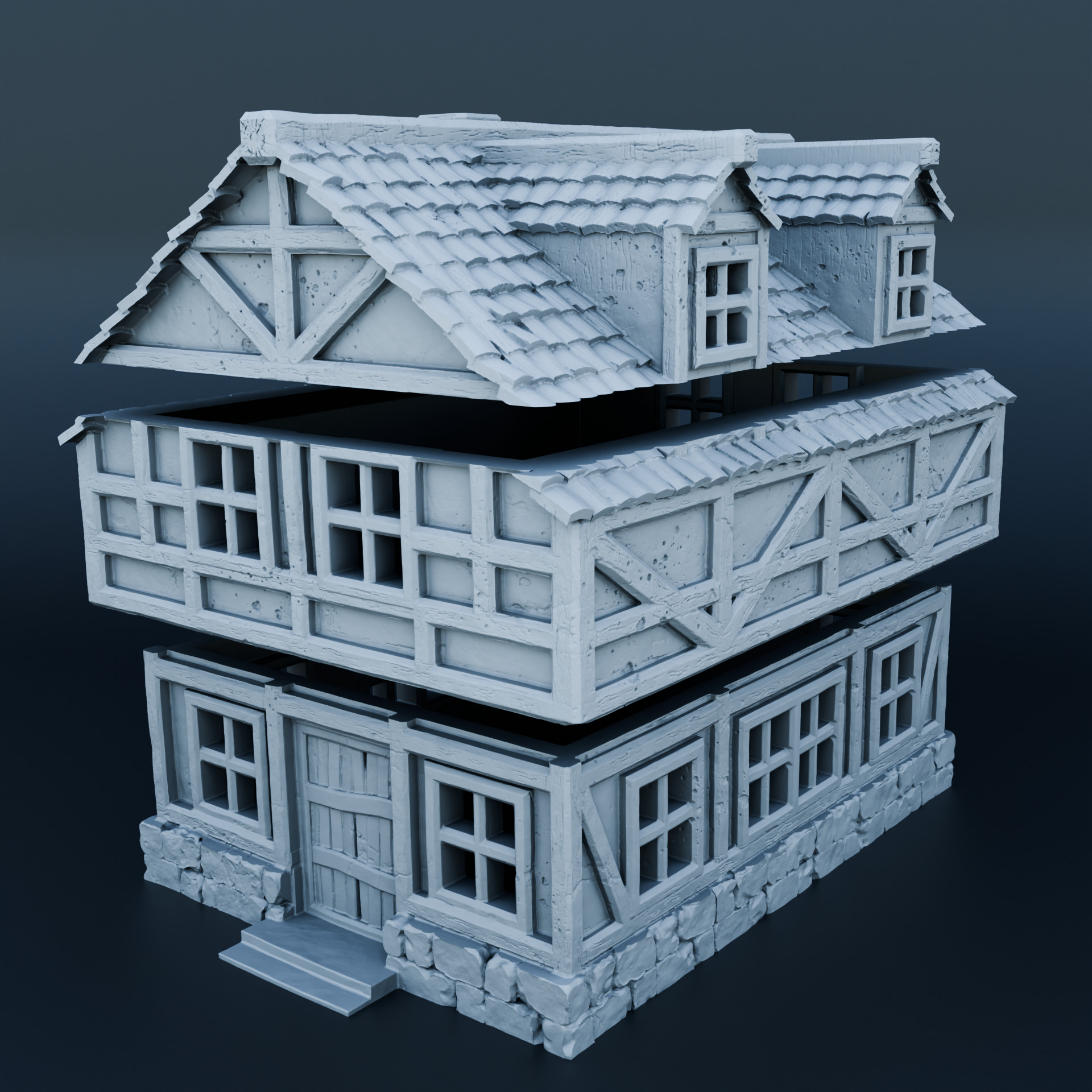 Medieval house 3D print model_2