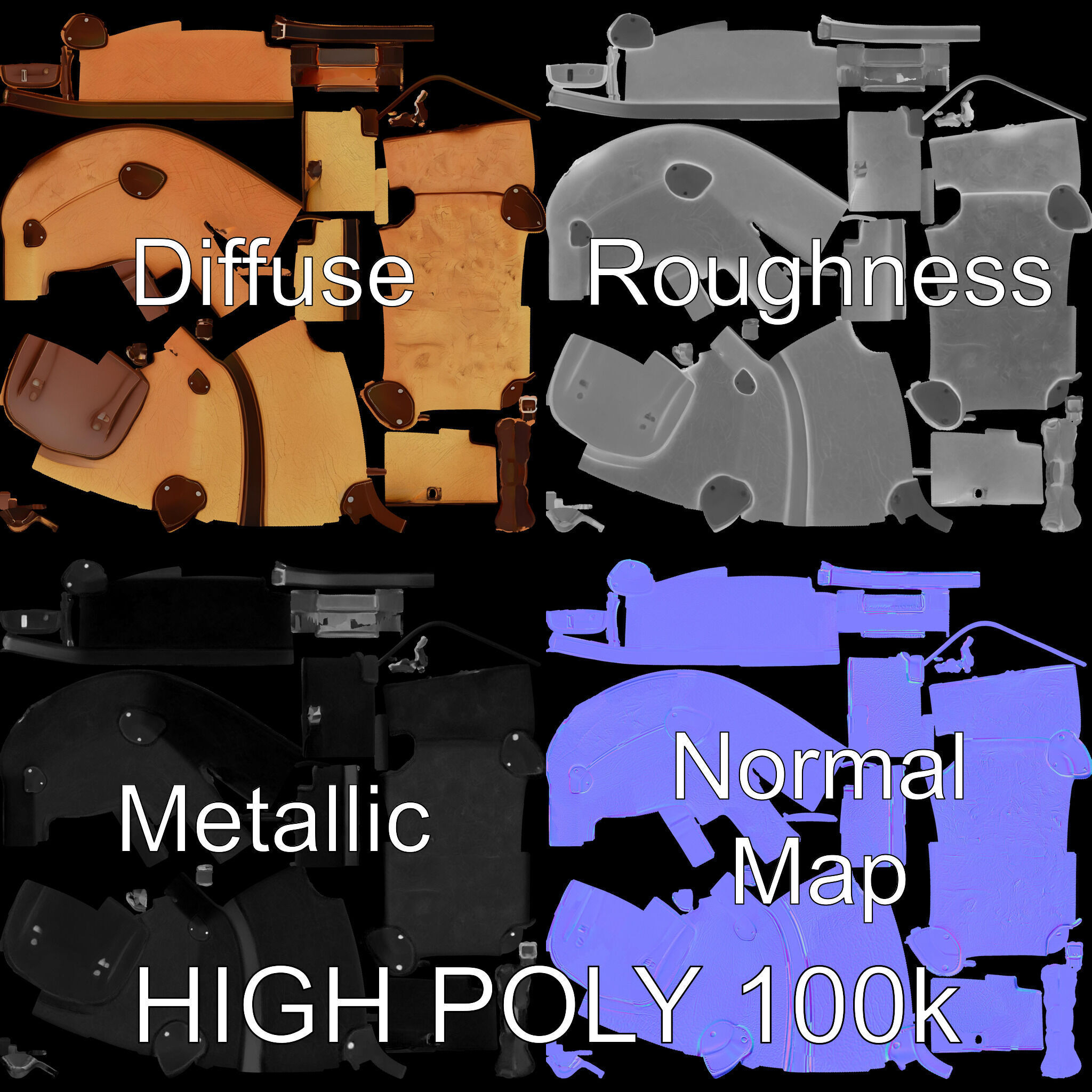 Vintage Leather Suitcase Model Pack for Rendering and Games Low-poly 3D model_2