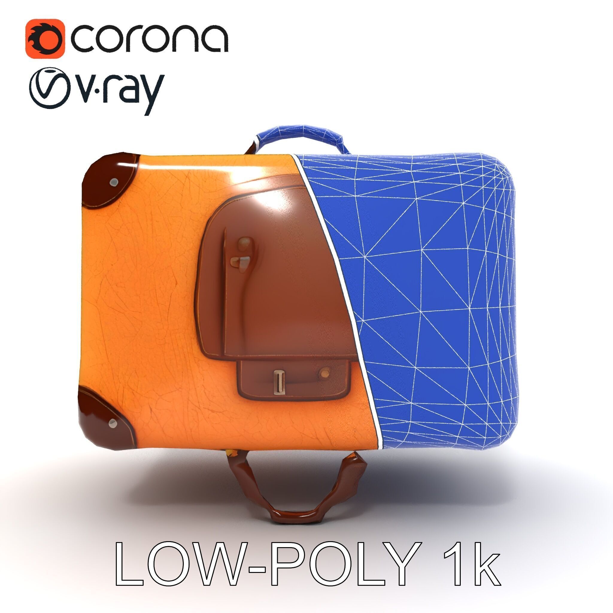 Vintage Leather Suitcase Model Pack for Rendering and Games Low-poly 3D model_24