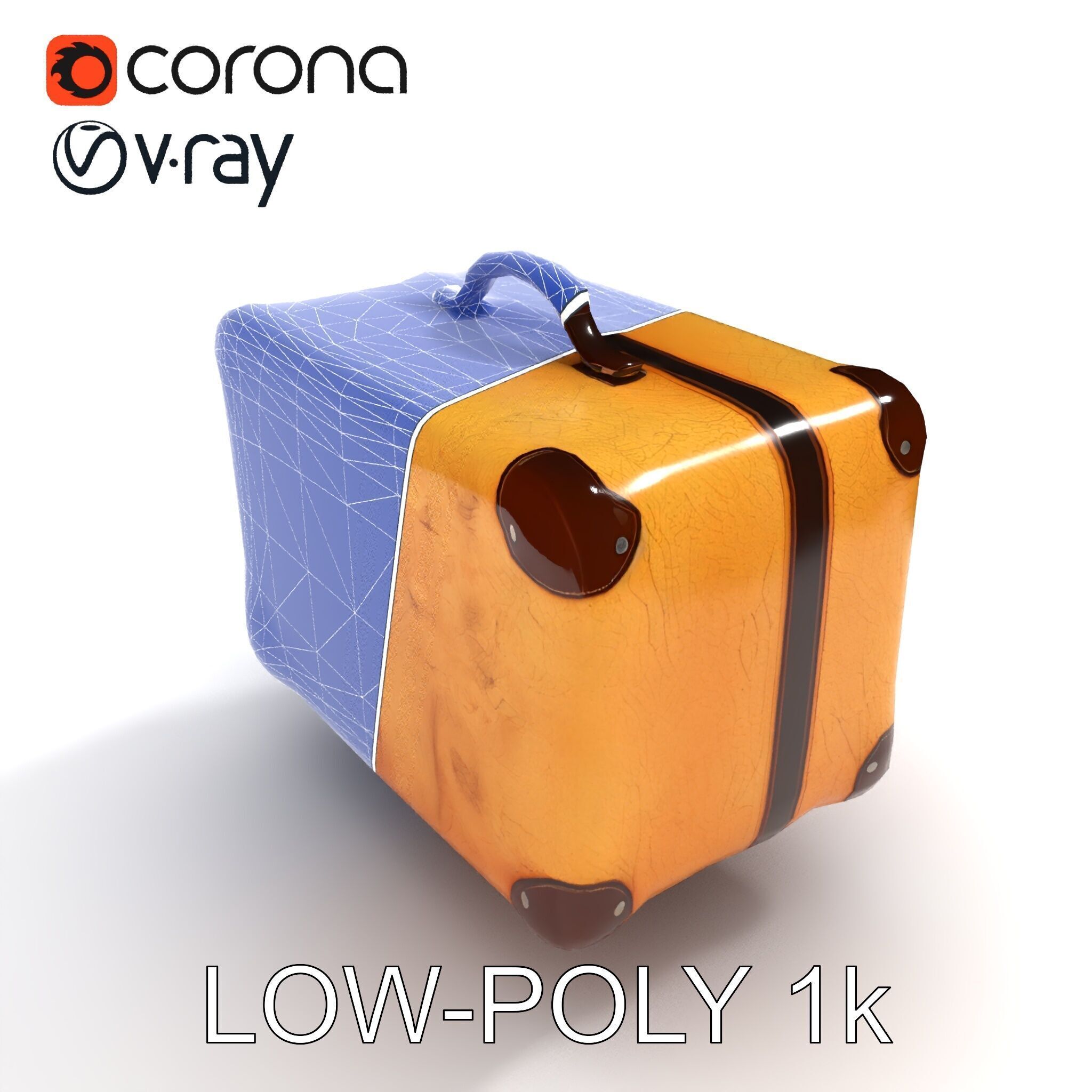 Vintage Leather Suitcase Model Pack for Rendering and Games Low-poly 3D model_7