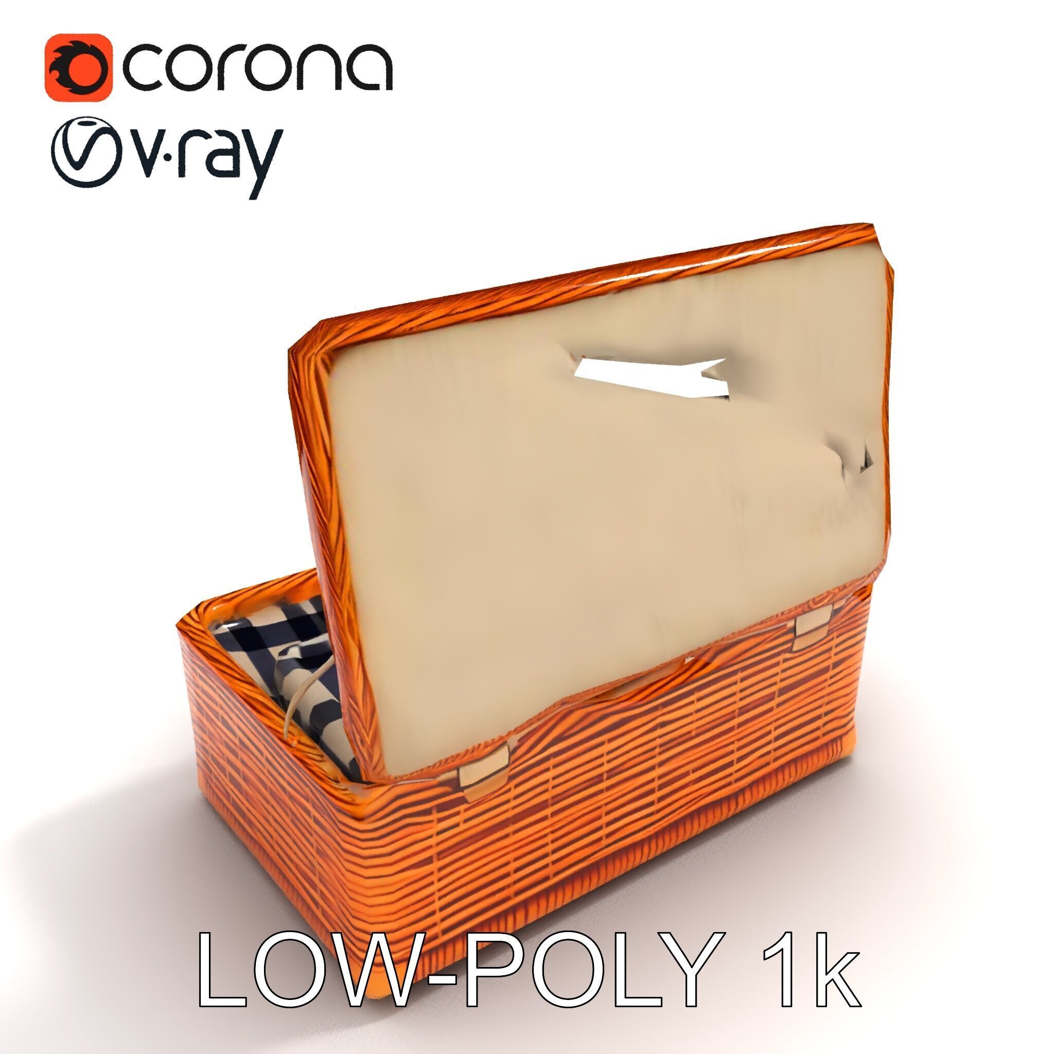 Wicker Picnic Basket Model Pack with Cloth Insert Low-poly 3D model_23