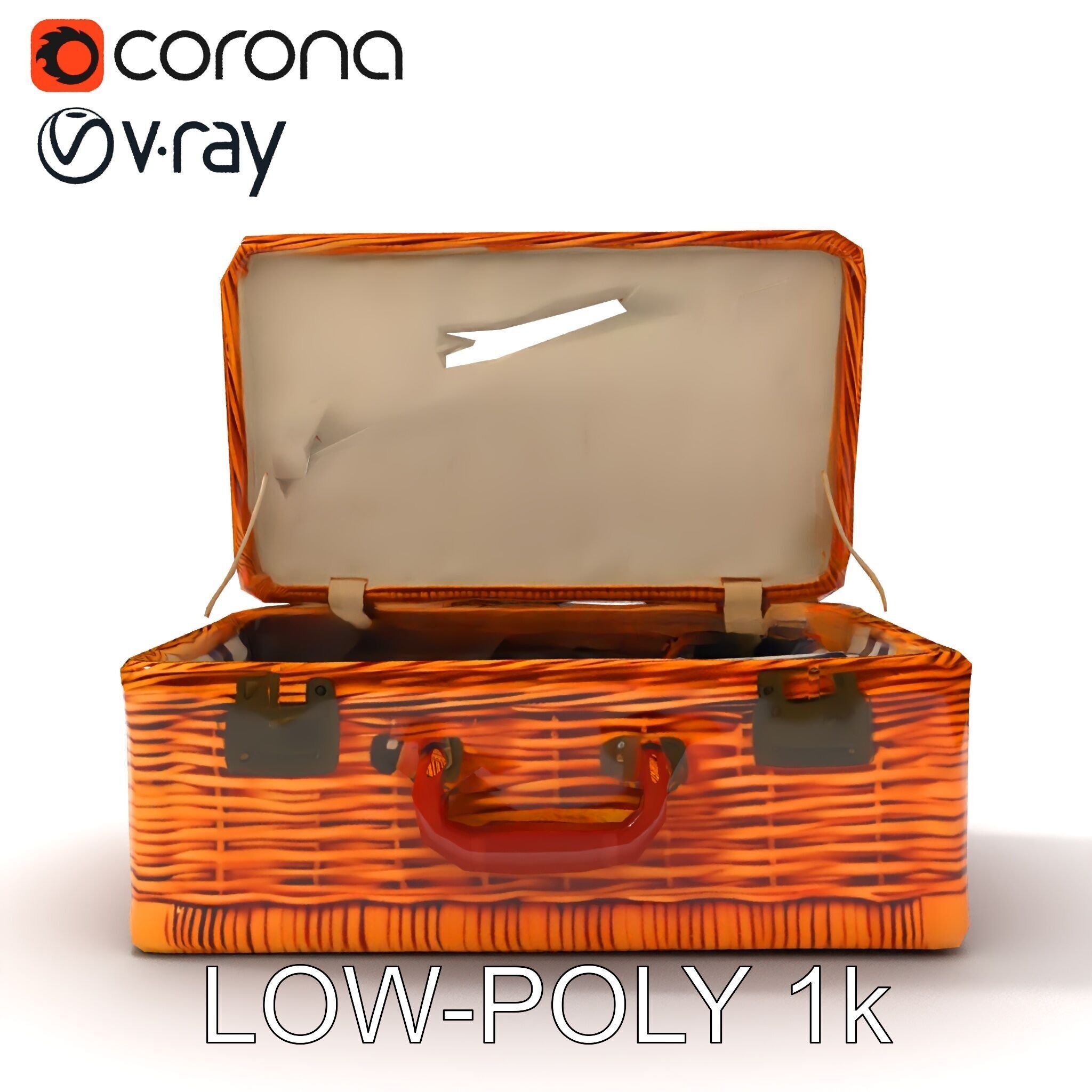 Wicker Picnic Basket Model Pack with Cloth Insert Low-poly 3D model_17