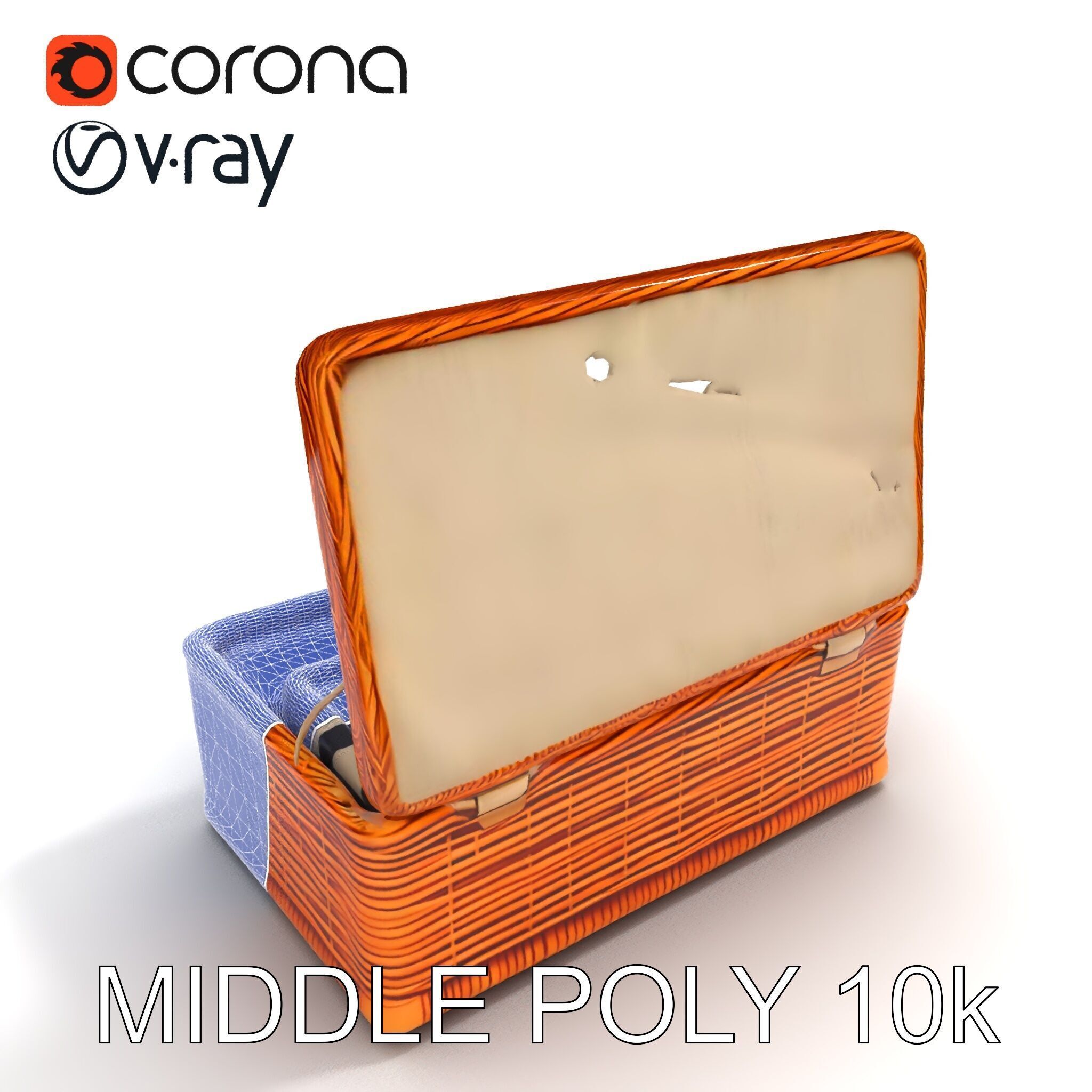 Wicker Picnic Basket Model Pack with Cloth Insert Low-poly 3D model_27